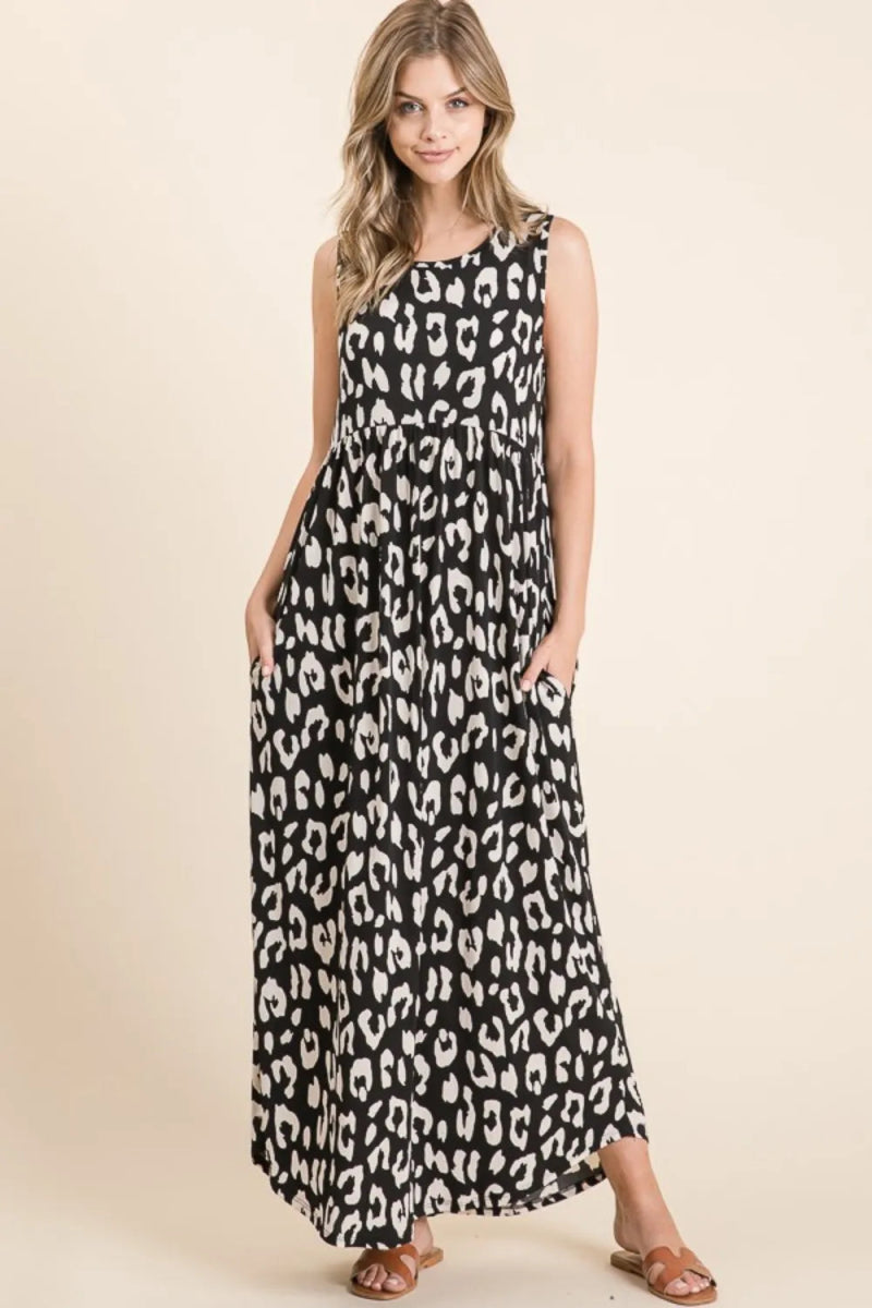 BOMBOM Leopard Print Maxi Dress with Pockets - Stylish & Comfortable Women's Summer Dress for Beach, Party & Casual Wear