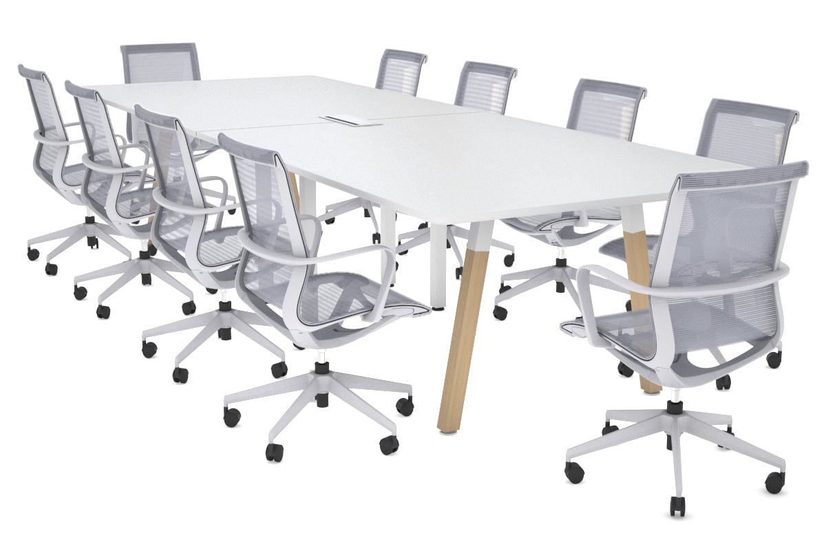 Modern Boardroom Table with Quadro A Wood Legs & Rounded Corners - 3200L x 1100W Conference Table for Office Meetings & Executive Workspaces