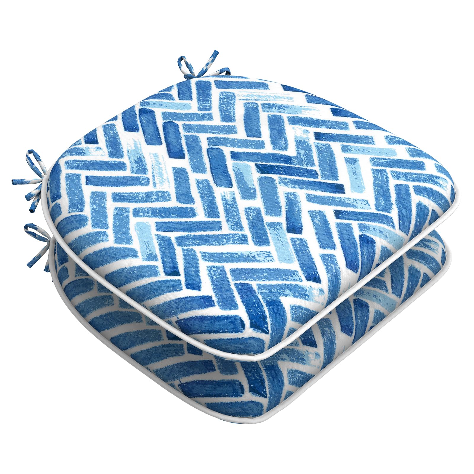 LTXIII Indoor Outdoor Chair Cushions 17x16 Inch - 2 Pack Blue Bricks Pattern Seat Cushions with Ties for Patio Furniture, Garden, Home & Office - Weather-Resistant Comfort for Lounge Chairs, Dining Sets & Outdoor Decor
