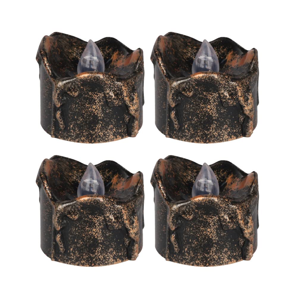 Uonlytech 4Pcs Flameless LED Candles - Battery Operated Halloween Tealights with Black Shell & Yellow Flickering Flame - Perfect for Halloween Party Decor, Home Centerpiece, Spooky Ambiance & Holiday Lighting