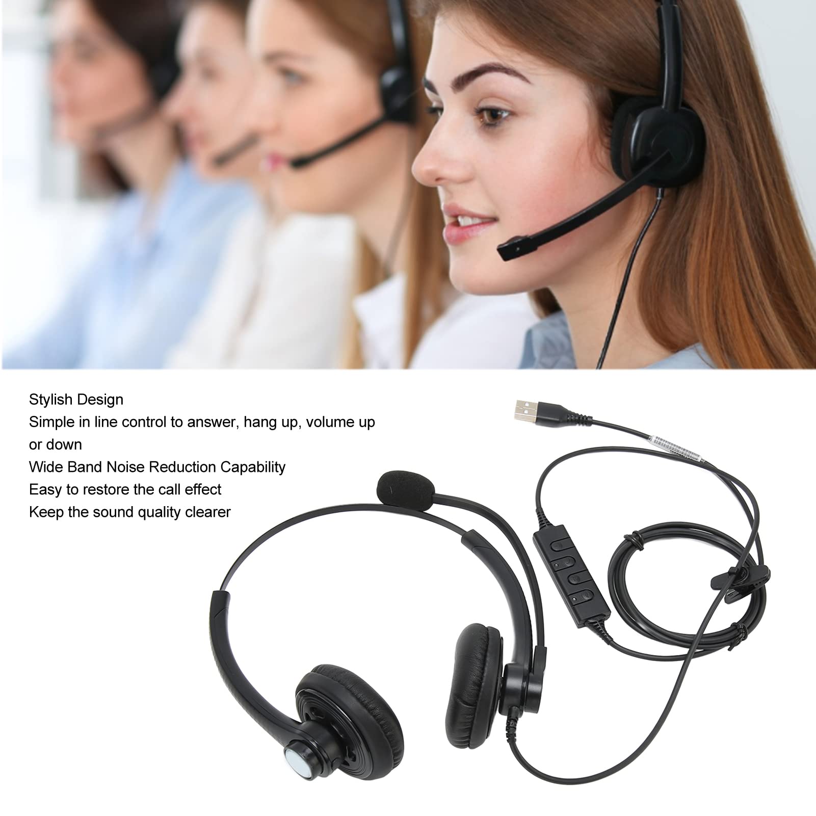 Noise Cancelling USB Wired Headset with Microphone - Binaural Business Headphones for Call Center, Customer Service & Office Use (Comfortable & Clear Calls)