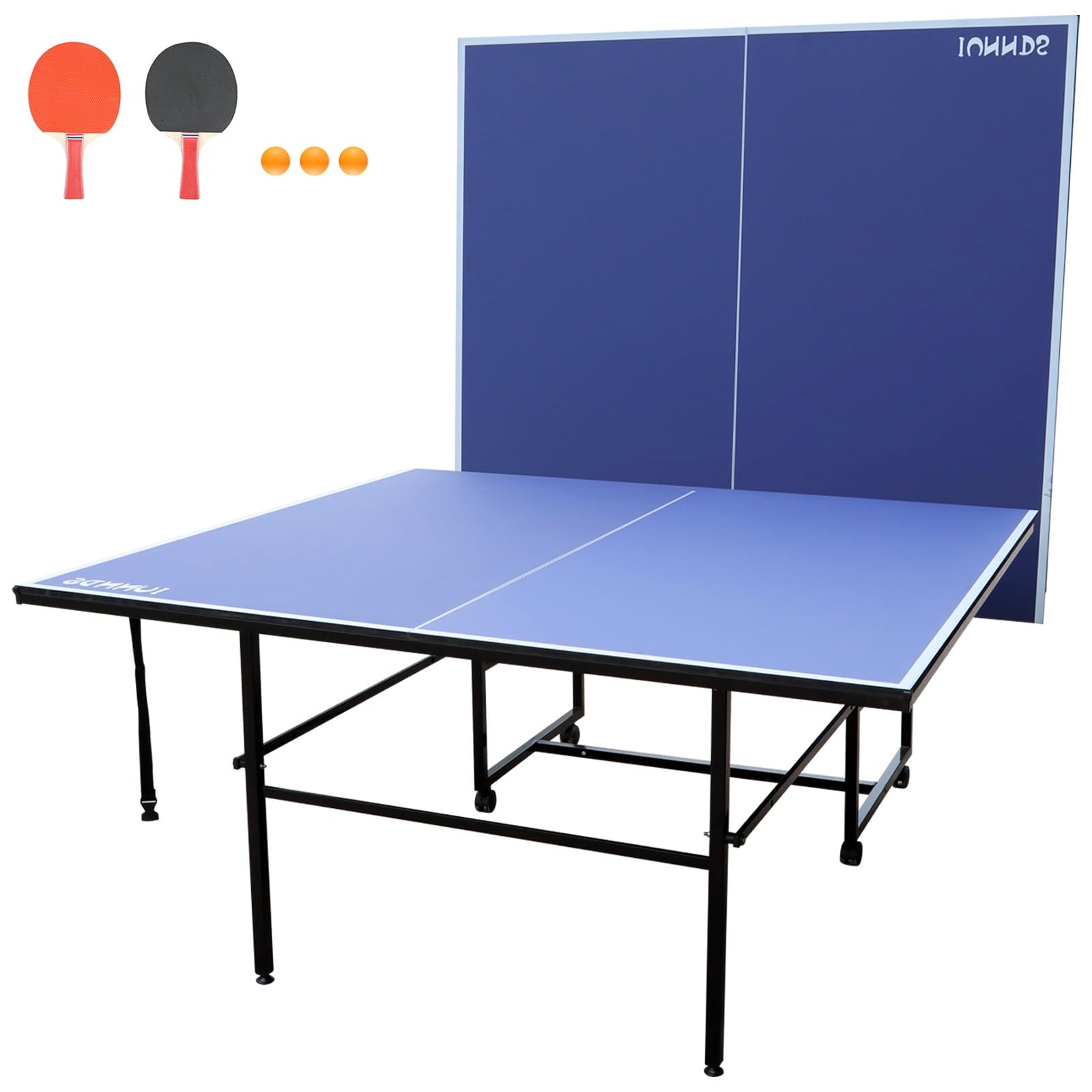 Foldable Mid-Size Table Tennis Table with 2 Paddles, 2 Balls & Net - Portable Ping Pong Table for Indoor/Outdoor Use - Easy Assembly Multiplayer Game Table for Home, Office, Backyard & Party Fun