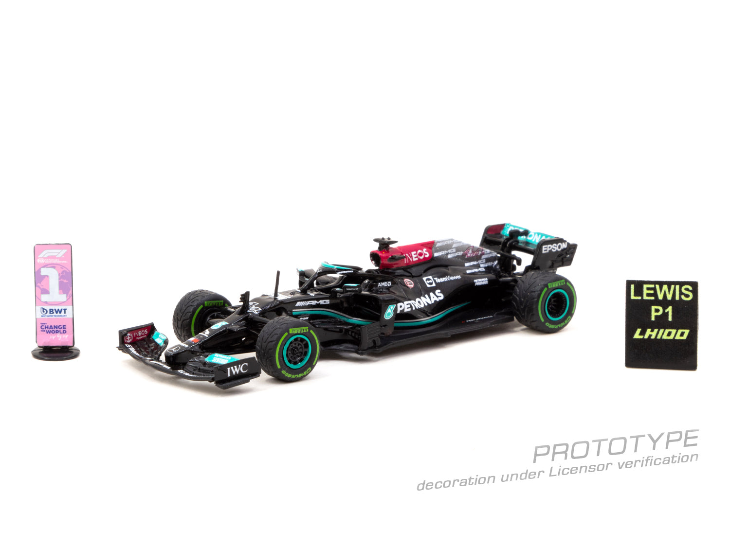 Tarmac Works 1:64 Scale Mercedes AMG F1 W12 E Performance Diecast Model Car - 2021 Russian Grand Prix Winner Edition - Lewis Hamilton 100th Victory Collectible - Perfect for F1 Fans, Display Cases, and Racing Enthusiasts