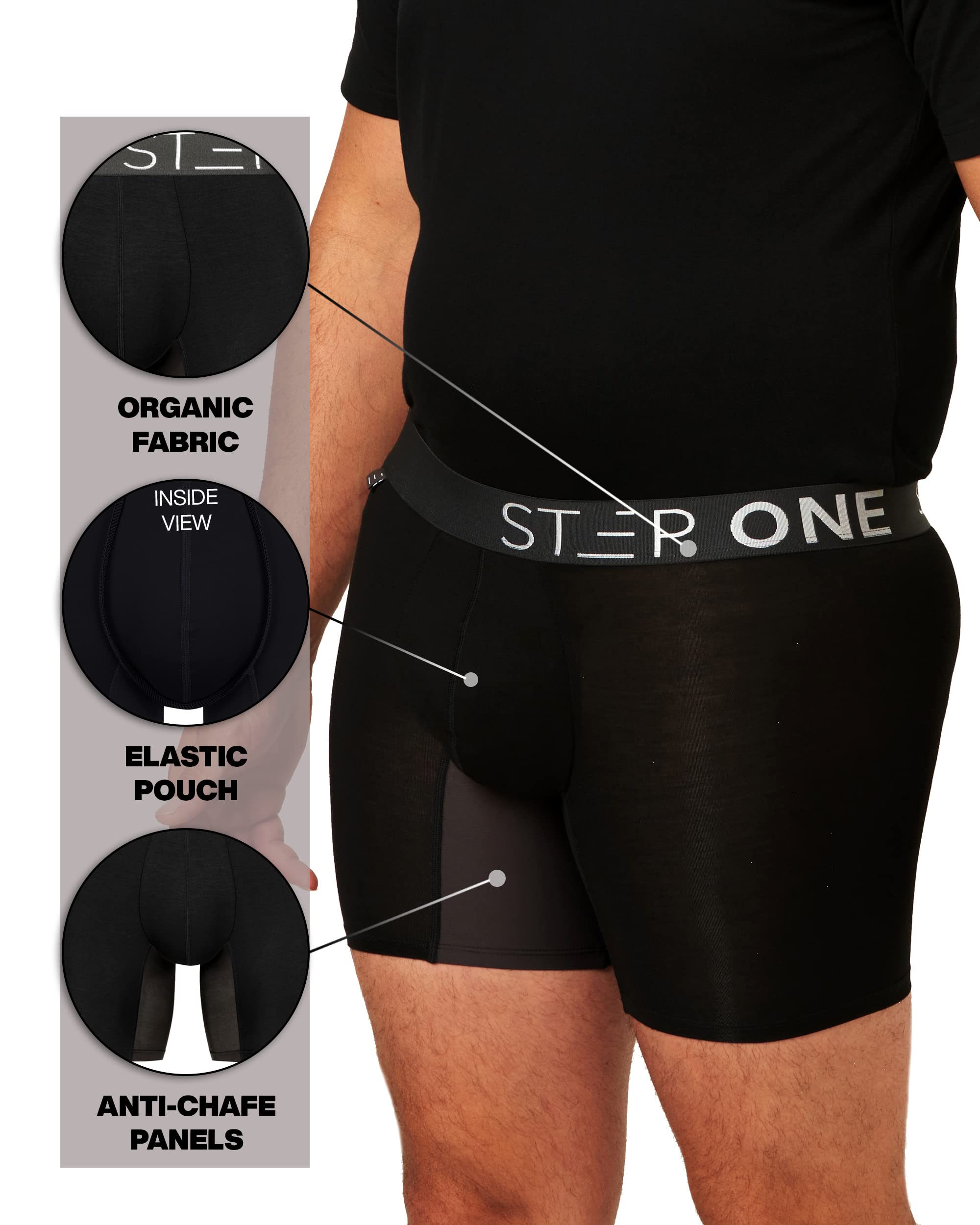STEP ONE Men's Underwear Boxer Briefs 5-Pack - Moisture-Wicking, 3D Pouch Support, No Ride Up - Black - Perfect for Workout, Sports & Everyday Comfort