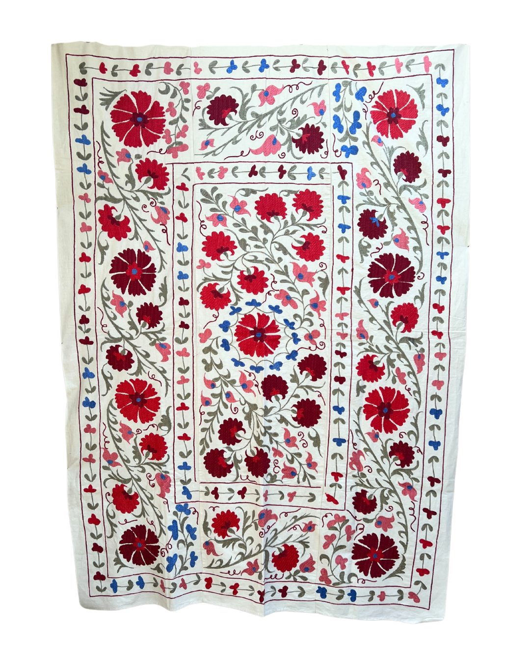 Suzani No. 230 Handmade Embroidered Cotton Throw Blanket - Boho Chic Home Decor for Bedroom, Sofa & Bohemian Wedding Gift