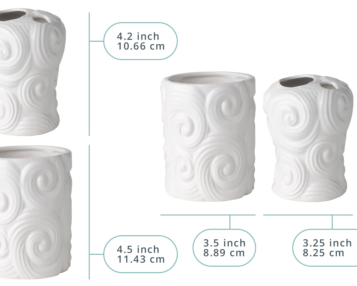 Comfify Designer 4-Piece Bathroom Accessories Set - Porcelain Soap Dispenser, Toothbrush Holder, Tumbler & Soap Dish - Glossy White Finish with Ocean Wave Design - 15.6oz Capacity - Perfect for Modern Bathrooms, Guest Suites & Spa-Style Decor