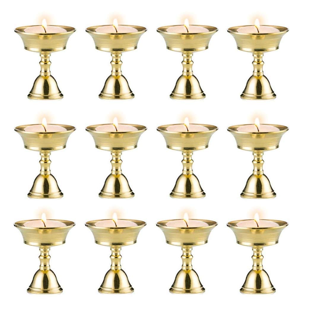 12 Pack Brass Ghee Lamp Butter Lamp Holder - Traditional Tibetan Buddhist Diyas for Diwali, Altar Offerings & Spiritual Ceremonies - Elegant Oil Candle Holders for Home Decor & Meditation Spaces