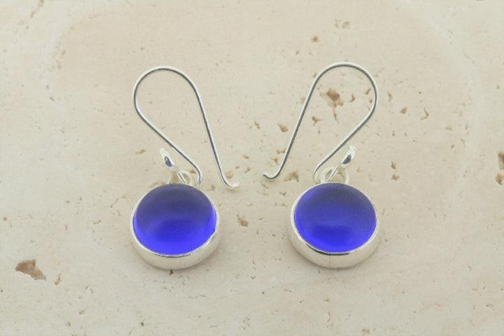 Blue Circle Sea Glass Earrings - Handmade Dangle Jewelry for Women - Perfect for Beach Weddings & Boho Fashion