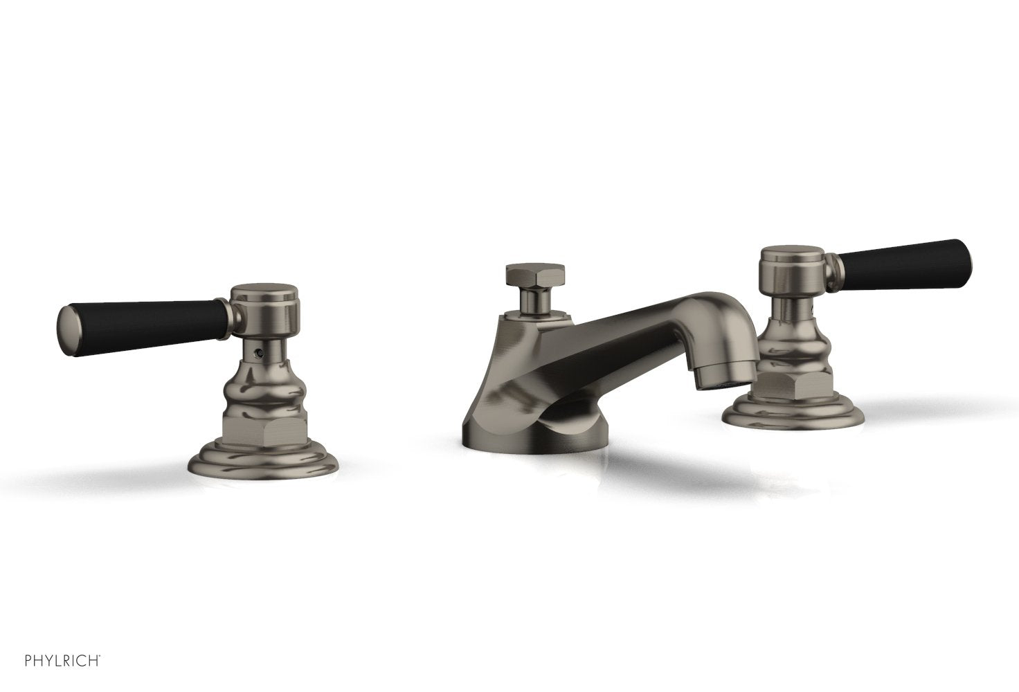 HEX TRADITIONAL Widespread Bathroom Faucet with Satin Black Lever Handles - Model 500 02 | Perfect for Modern Vanities and Powder Rooms