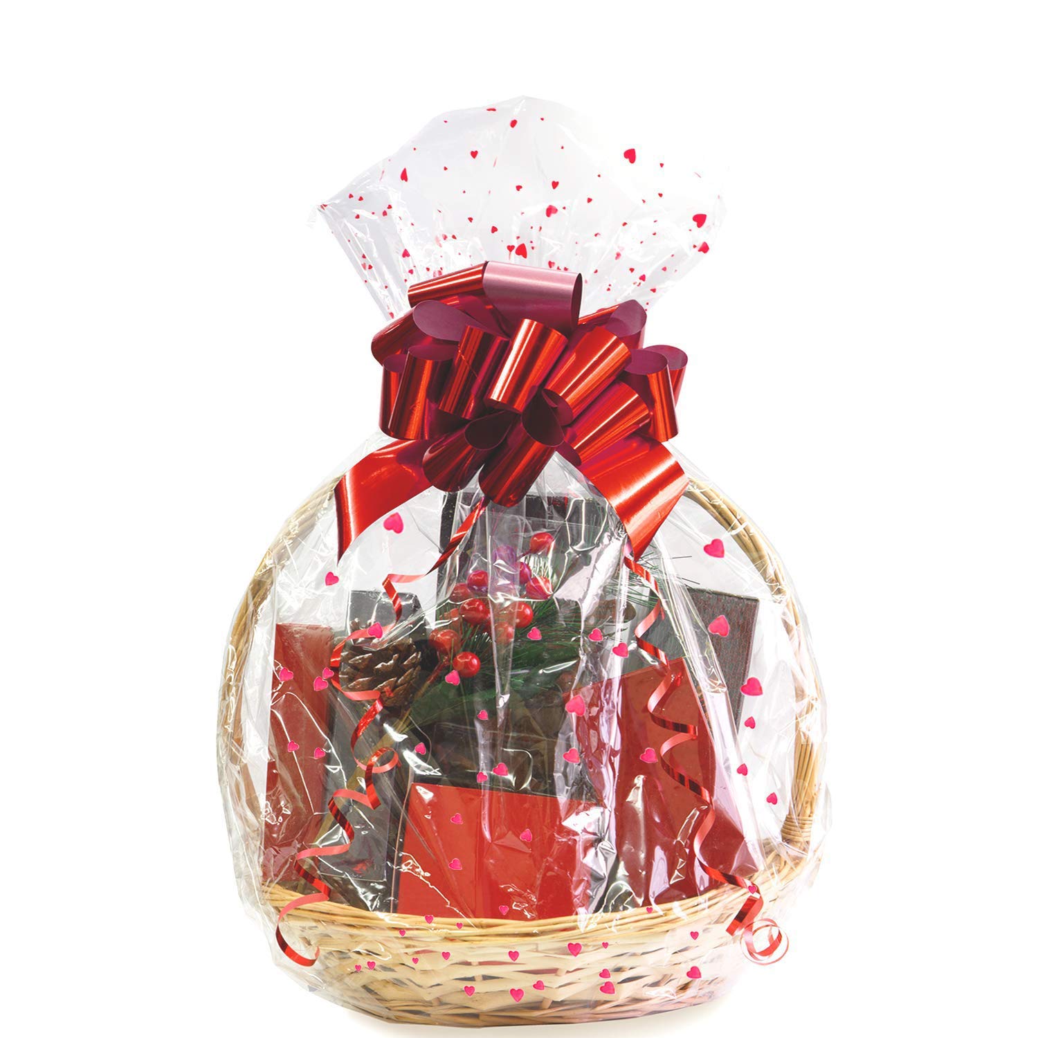Morepack Clear Basket Bags - 10 Pack 22x32 Inches Large Cellophane Gift Bags with Printed Design | Perfect for Gift Baskets, Party Favors, Wedding Decorations & Holiday Packaging