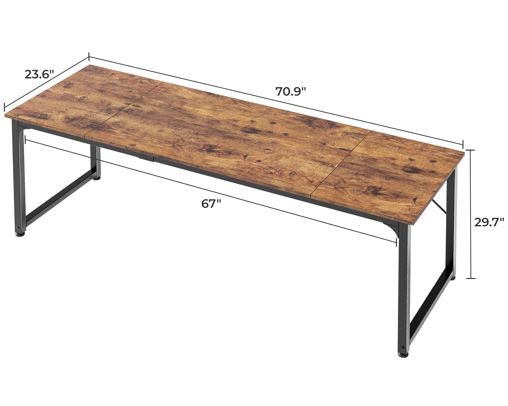 Huuger 70 Inch Computer Desk - Sturdy Metal Frame Office Desk with Storage, Large Gaming & Writing Desk for Home Office, Study, Long Simple Workstation (Rustic Brown) | Perfect for Small Spaces & PC Gaming Setup