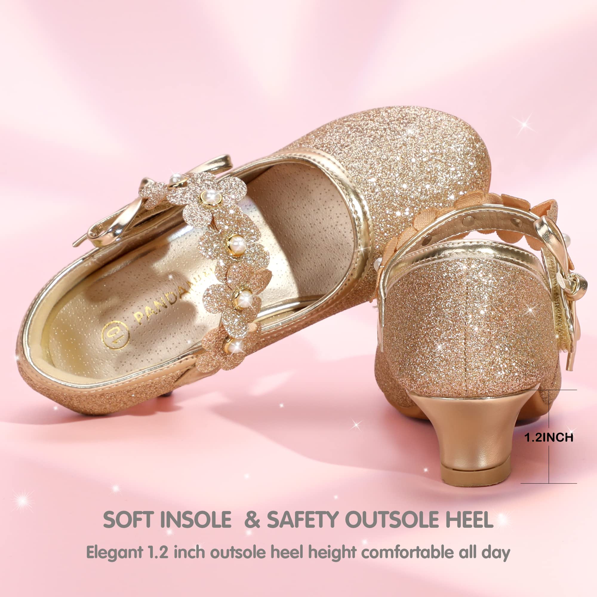 PANDANINJIA Girls Dress Shoes for Wedding & Party - Toddler Heels Pumps