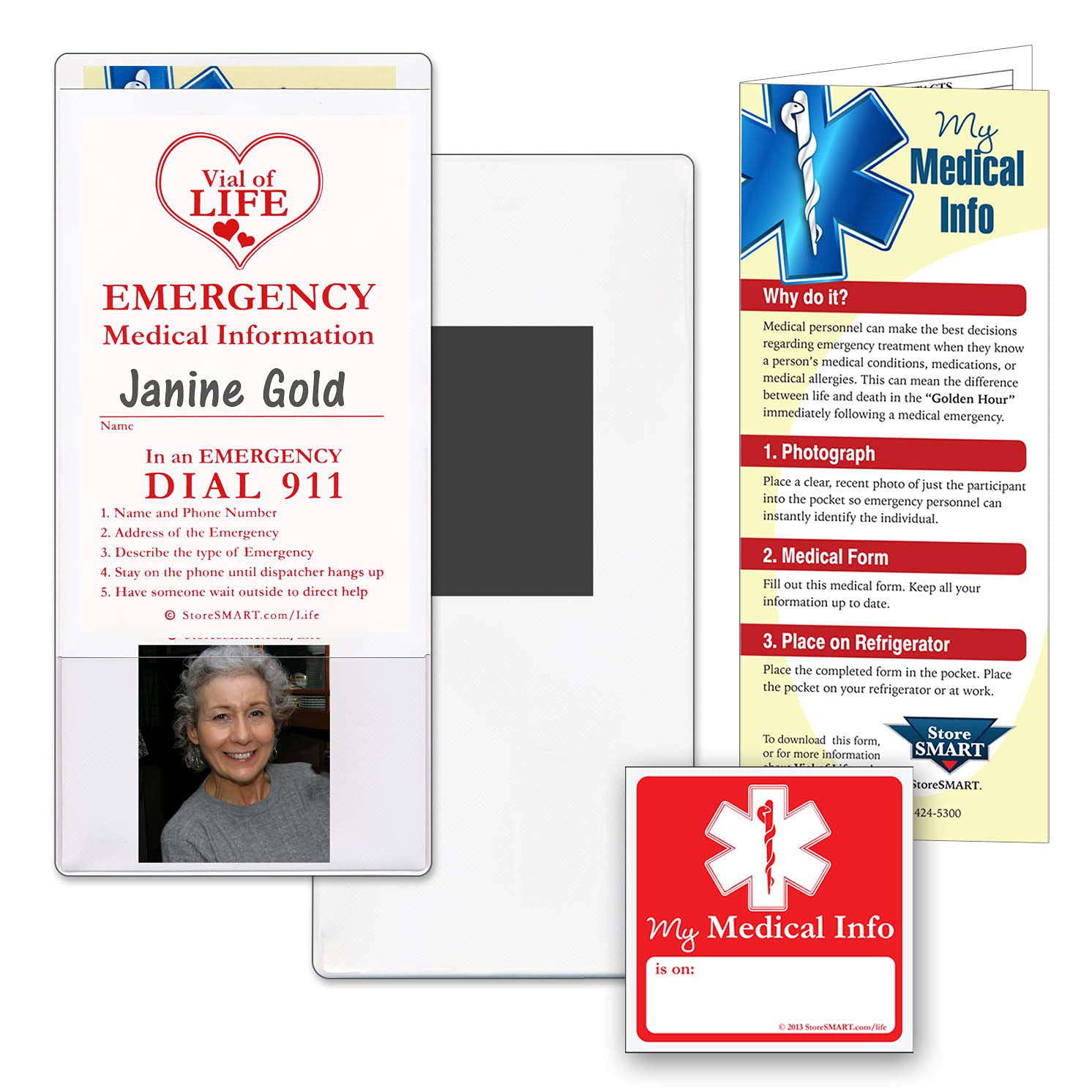 StoreSMART - 50-Pack Vial of Life Medical Information Pocket with Magnetic Back - Emergency Health ID for Refrigerator, Locker & Filing Cabinets - Perfect for Home, Office & School Safety Organization