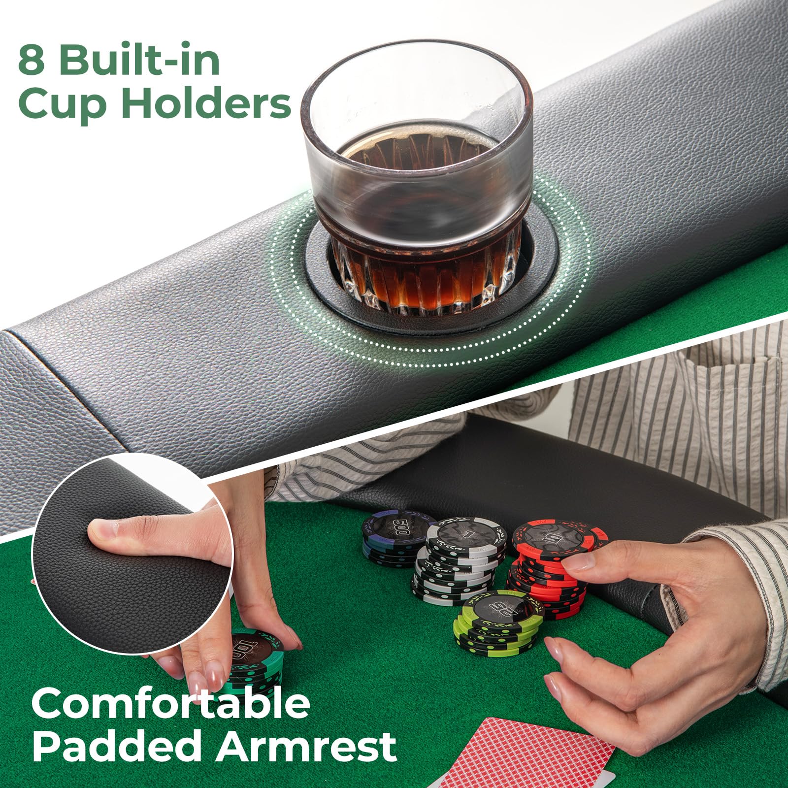 Giantex 8 Player Foldable Poker Table with Cup Holders & Armrests - Casino Grade Felt Portable Card Game Table for Texas Holdem & Blackjack - Perfect for Game Nights, Casino Parties & Home Entertainment