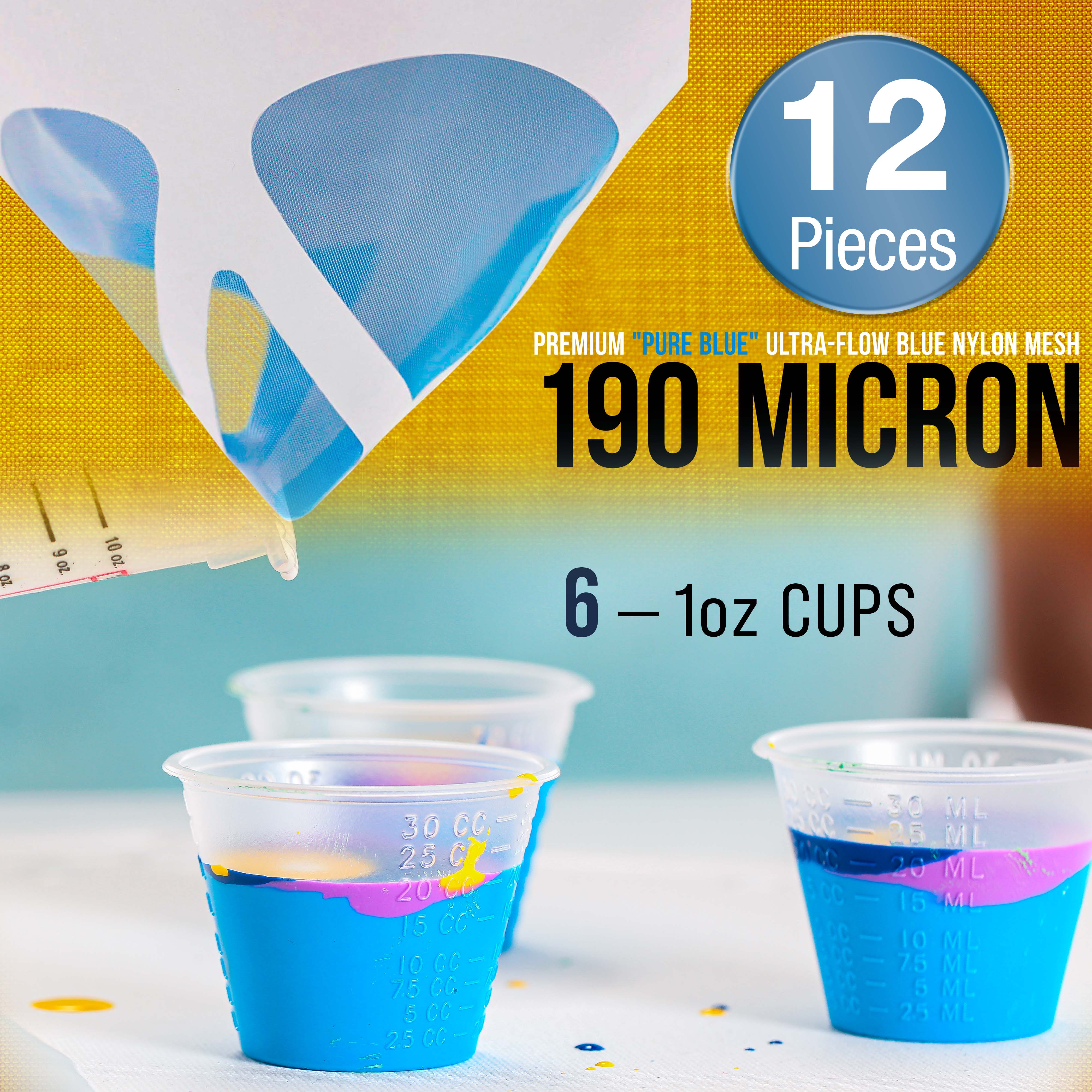 Epoxy Resin Paint Mixing Cups Kit - 10 Pack Disposable Plastic Measuring Cups with Lids, Paint Sticks, Mini Mixing Paddles, Auto Paint Strainers & Can Opener - Essential Supplies for DIY Crafts, Auto Painting & Home Improvement Projects