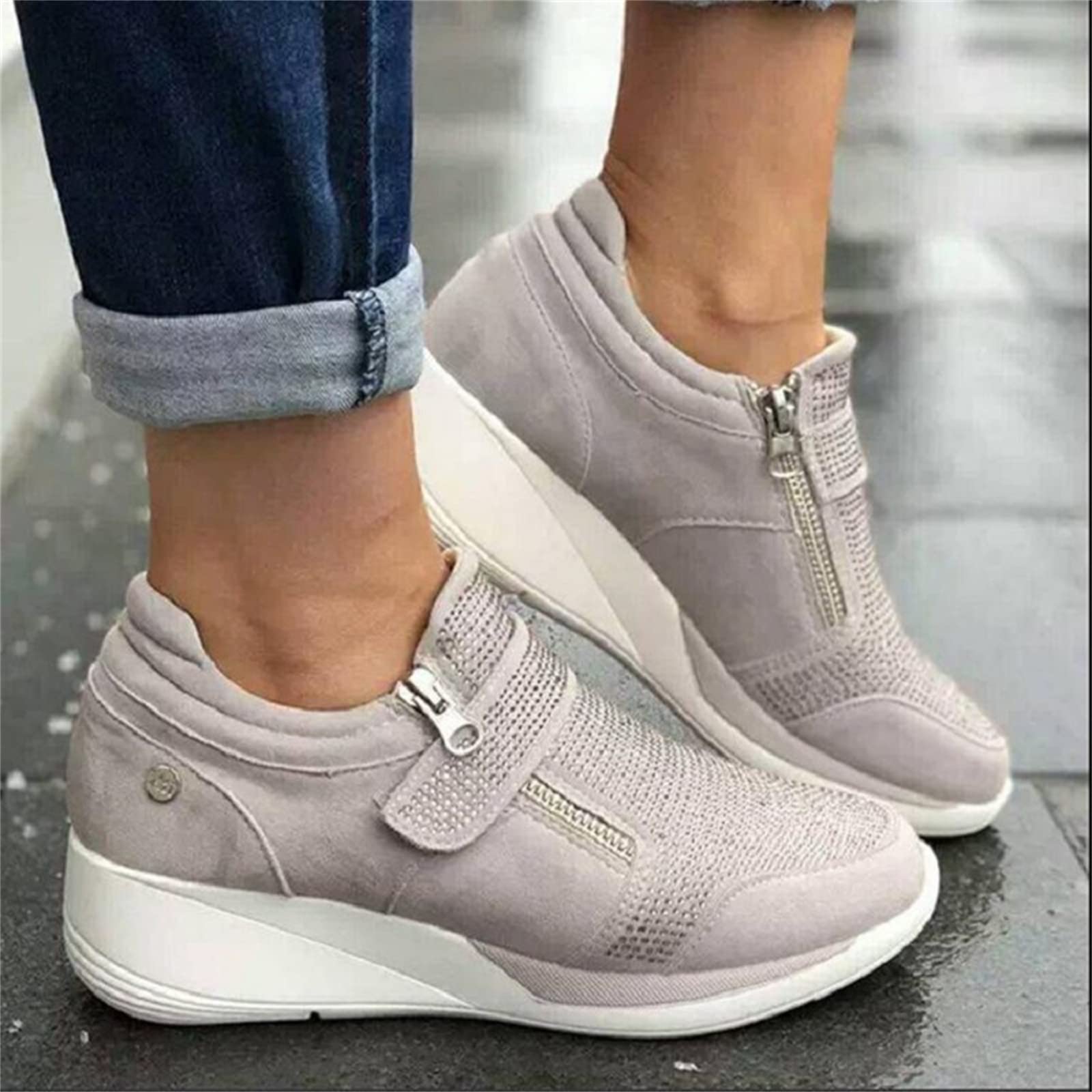 **Ladmiple Women's Slip-On Sneakers - Breathable Walking Shoes, Non-Slip Platform Running & Tennis Shoes for Women - Perfect for Casual Wear, Gym, and Outdoor Activities**