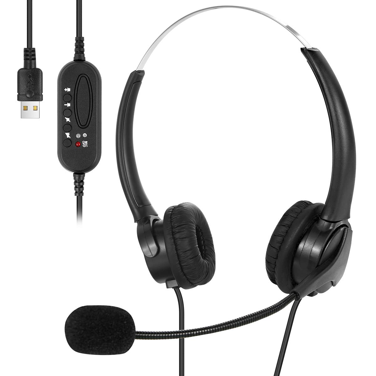 Wallfire USB Wired Gaming Headset with Noise Cancelling Microphone - Stereo Sound Headphones for PC, Laptop, Office, Call Centers (2M Cable, In-Line Volume Control) - Perfect for Online Classes, Teaching, Video Conferencing & Remote Work