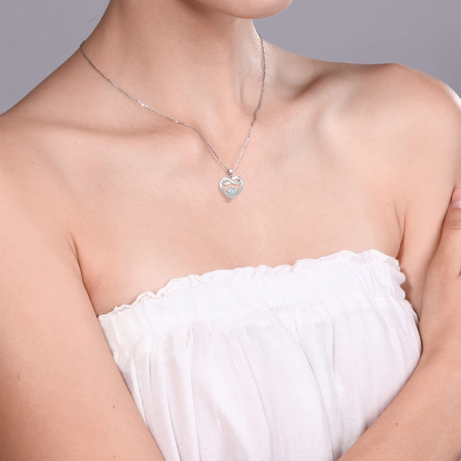10K White Gold 5MM Gemstone & Lab-Grown Diamond Infinity Heart Pendant Necklace for Women - Birthstone Jewelry with 18