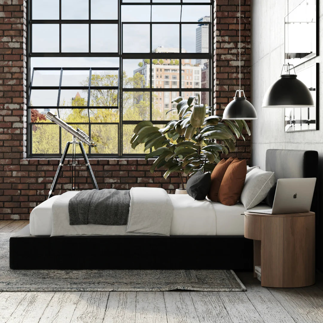 Premium Queen Size Bed Frame with Upholstered Headboard - Modern Onyx Black Bedroom Set for Master Bedroom, Guest Room, or Apartment | Easy Assembly & Sturdy Support