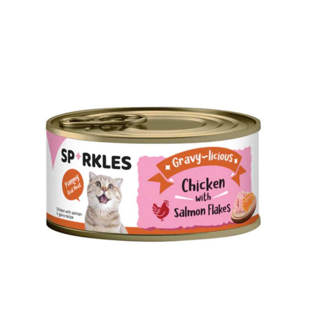 24-Pack Sparkles Gravylicious Jellylicious Wet Cat Food - 80g Cans with Chicken, Tuna & Salmon - Healthy Nutritious Meal for Adult & Senior Cats - Perfect for Daily Feeding & Weight Management