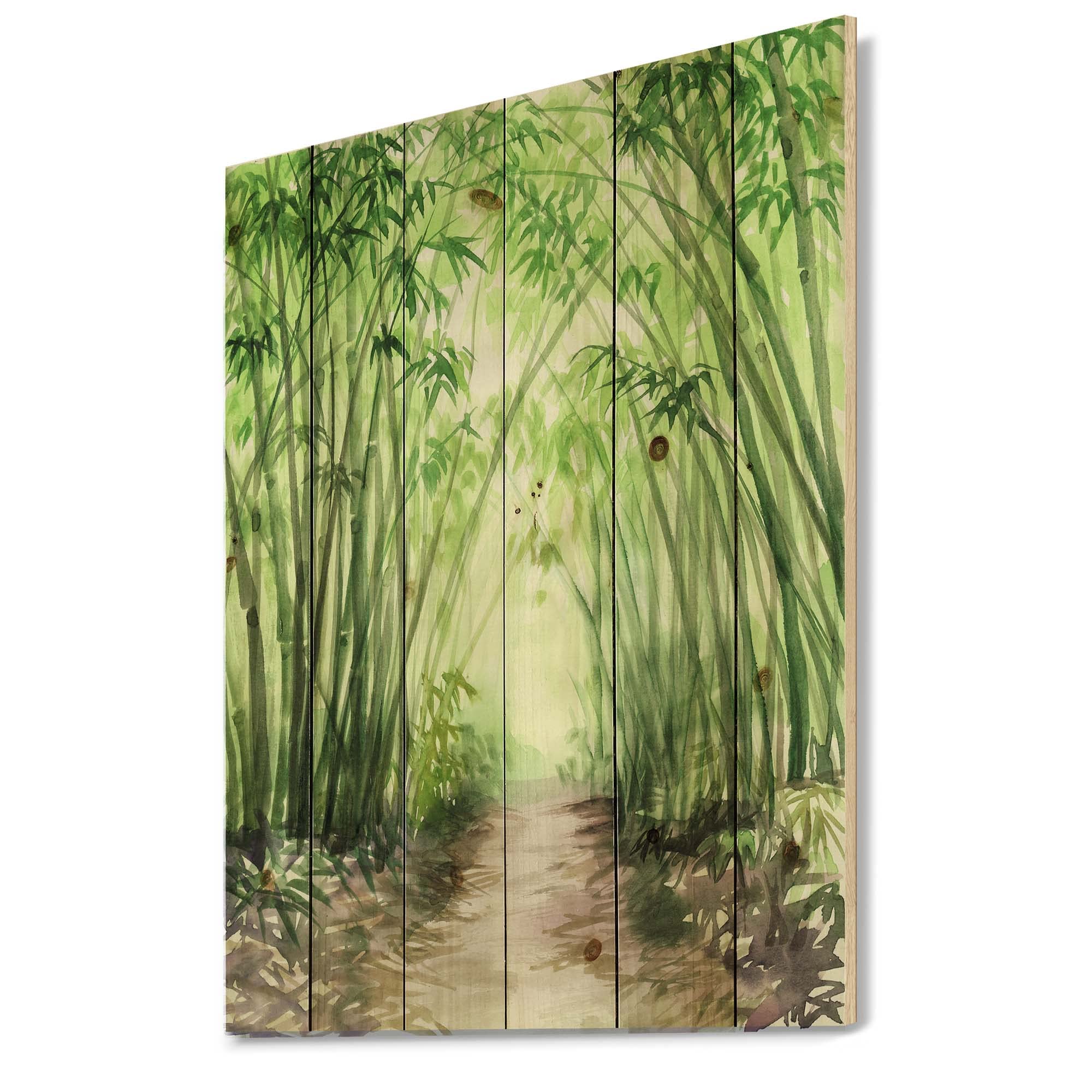 Little Road Bamboo Forest Wood Wall Art - Traditional Chinese Landscape Decor - Natural Pine Wood Panel Painting - Large Green Wall Decor for Living Room, Bedroom & Office