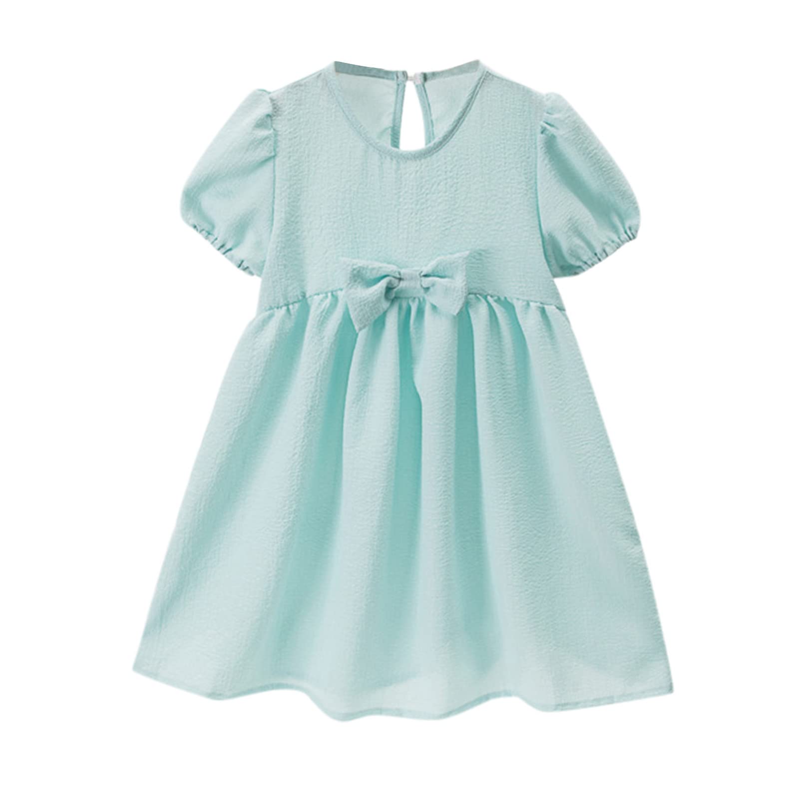 Baby Girls Princess Dress with Bubble Sleeves & Bowknot - Solid Color Toddler Outfit for Special Occasions, Parties & Photo Shoots
