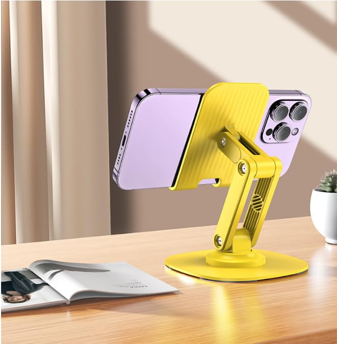 360 Degree Rotating Foldable Metal Phone & Tablet Stand - Adjustable Desktop Holder for iPhone, iPad, Samsung - Perfect for Live Streaming, Video Calls & Hands-Free Viewing (Black)