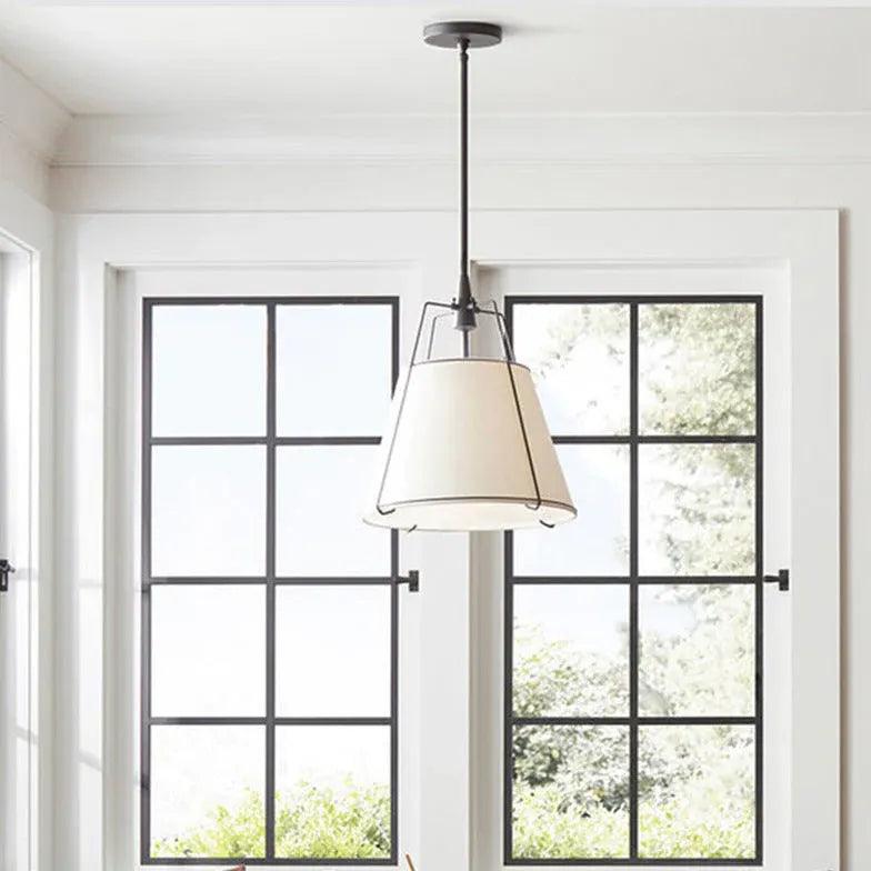 Modern White Fabric Shade Pendant Light - Elegant Ceiling Lighting for Living Room, Bedroom & Dining Area