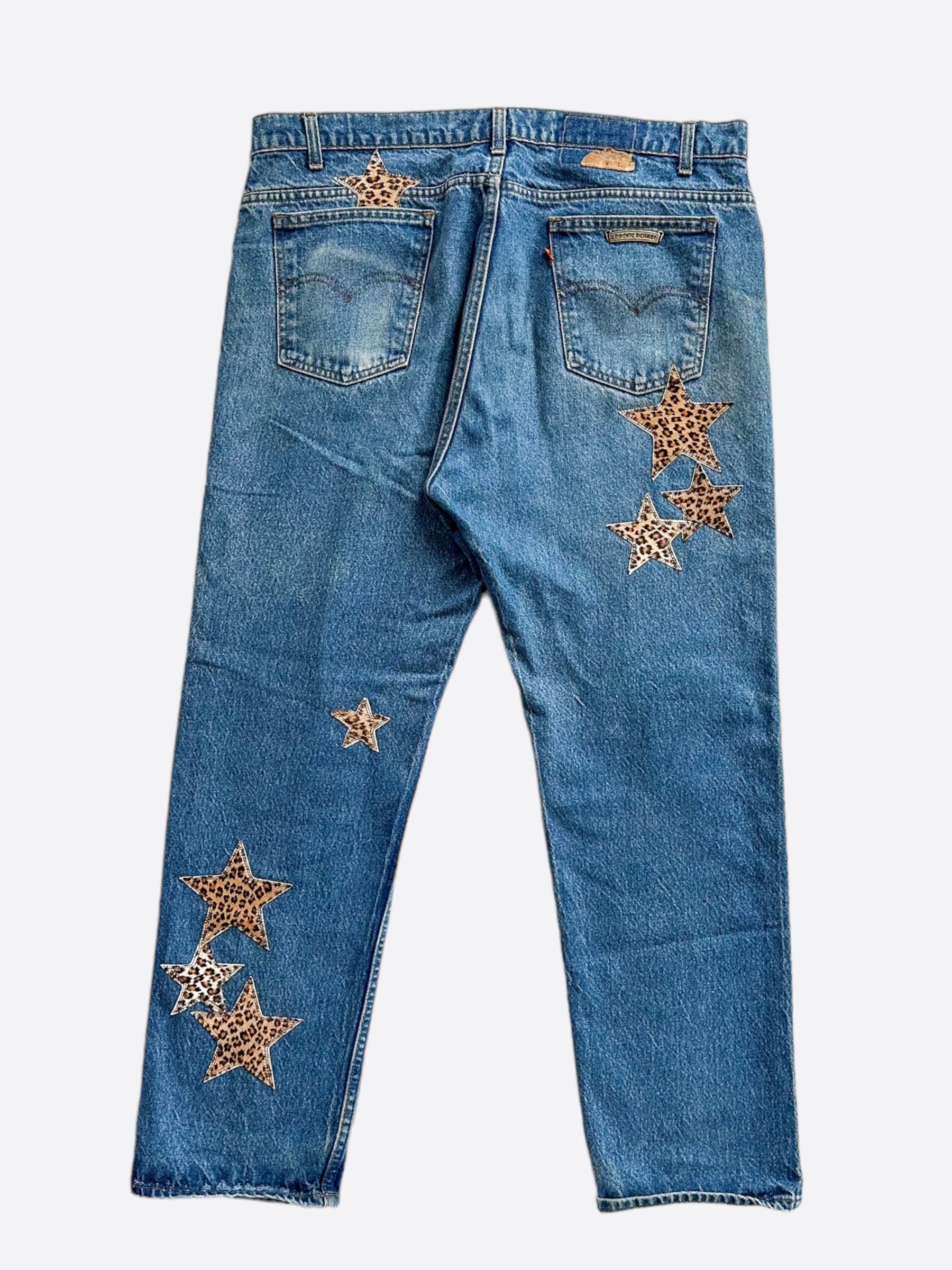 Chrome Hearts x Levi's Blue Cheetah Star Patch Jeans for Men & Women - Vintage Denim Pants with Unique Design - Perfect for Streetwear, Casual Outfits & Fashion Statements