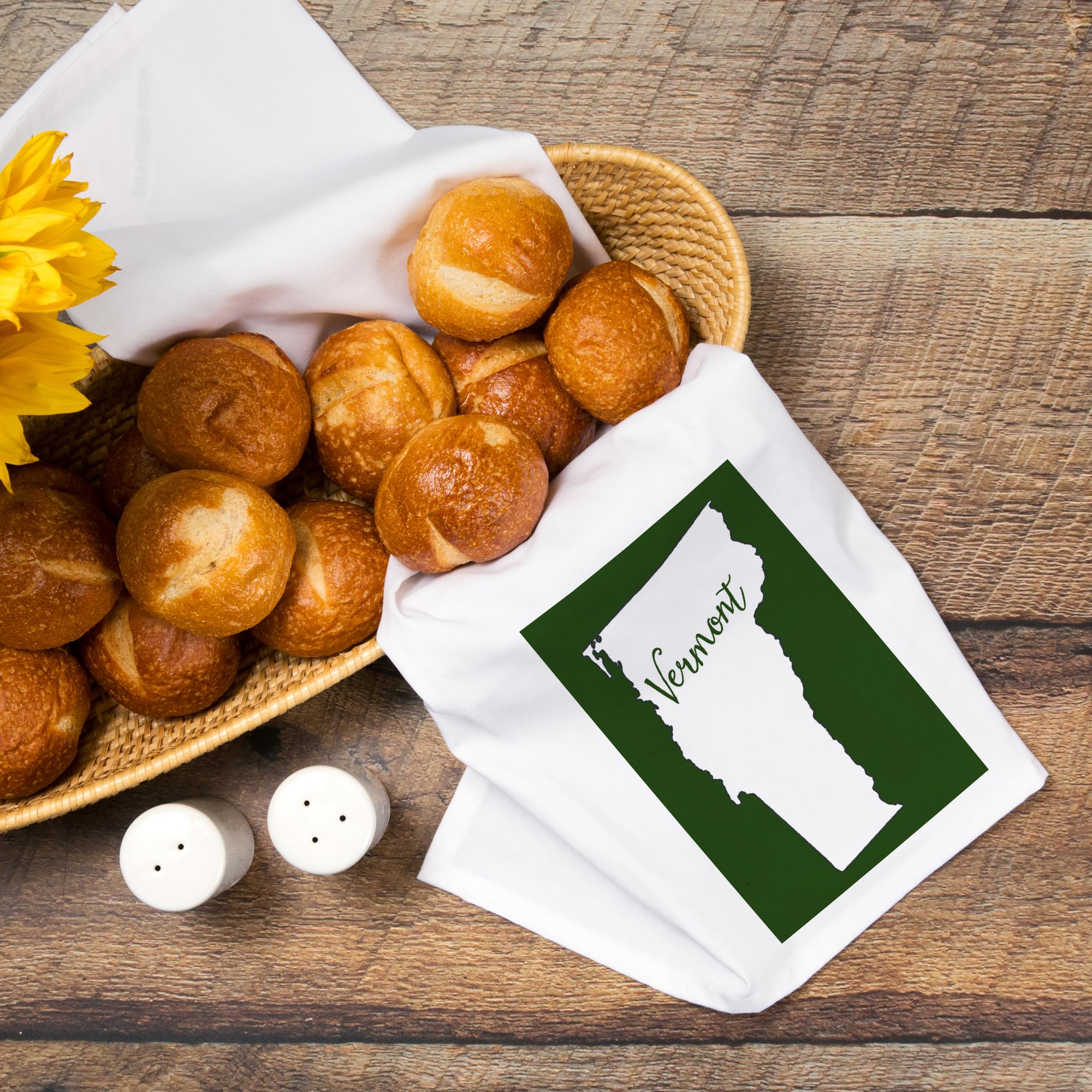 Vermont Home State Green 100% Cotton Tea Towel - Decorative Hand Towel for Kitchen & Home Decor - Perfect for Drying Dishes, Gift Giving & Farmhouse Style