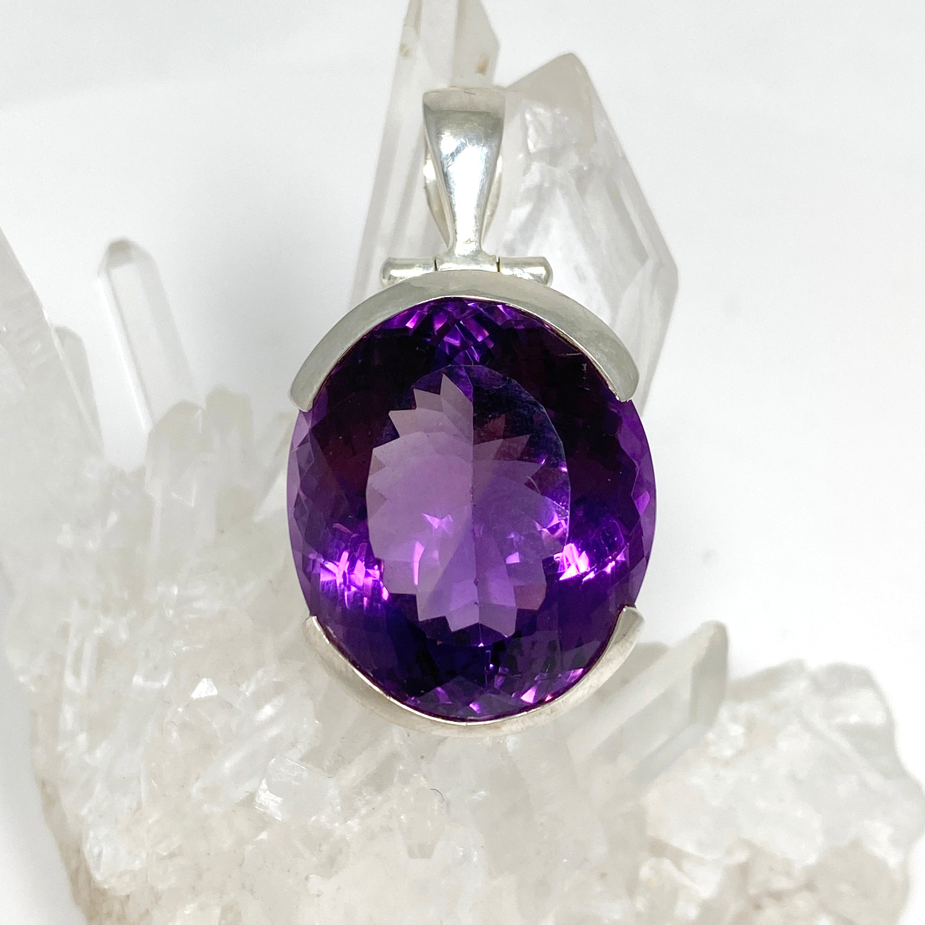 Natural Amethyst Oval Faceted Pendant Necklace - 925 Sterling Silver Jewelry for Women - Perfect for Gifts, Meditation & Spiritual Healing