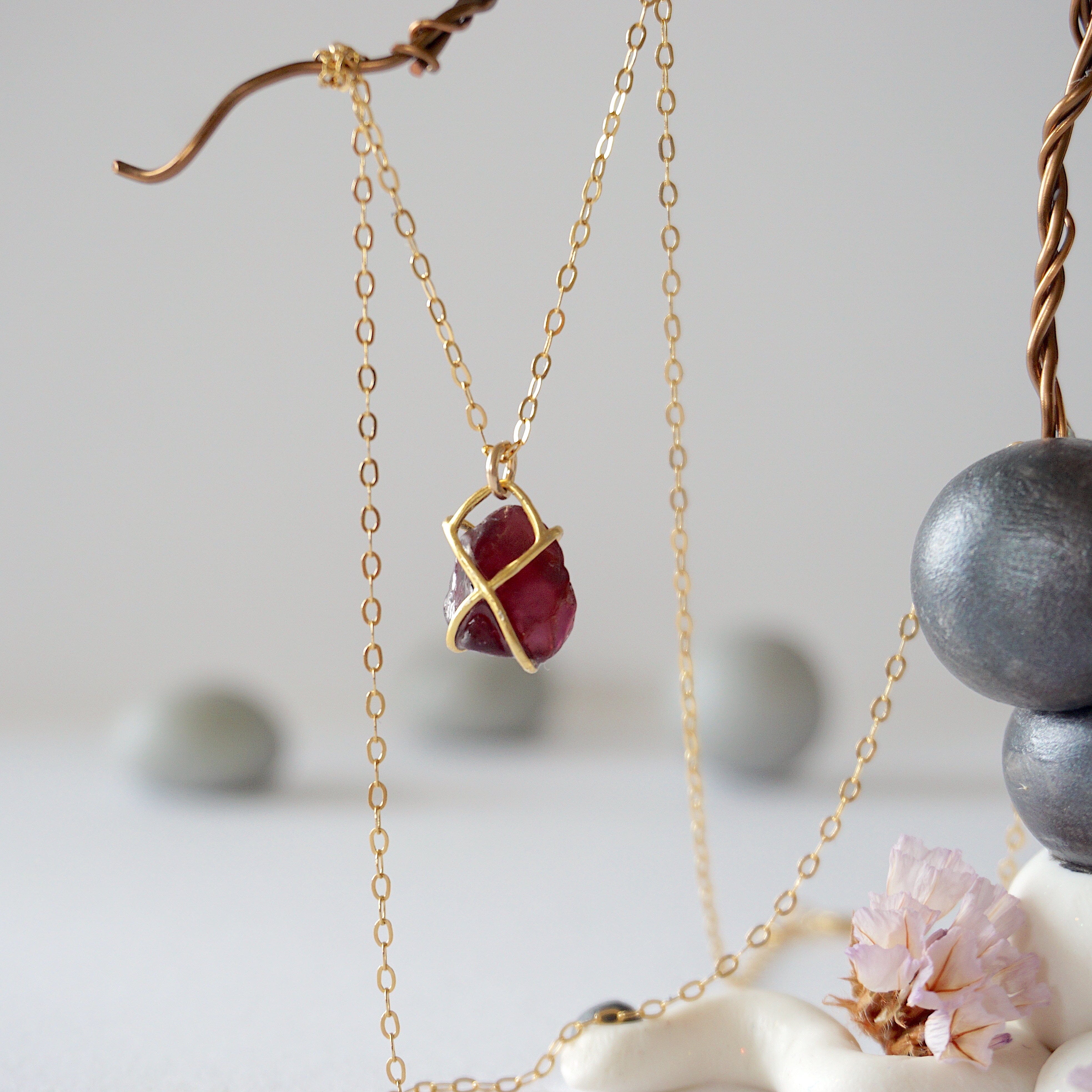 14K Gold Filled Garnet Huggie Charm Necklace for Women - Perfect for Valentine's Day Gifts, Anniversary Presents & Everyday Elegance