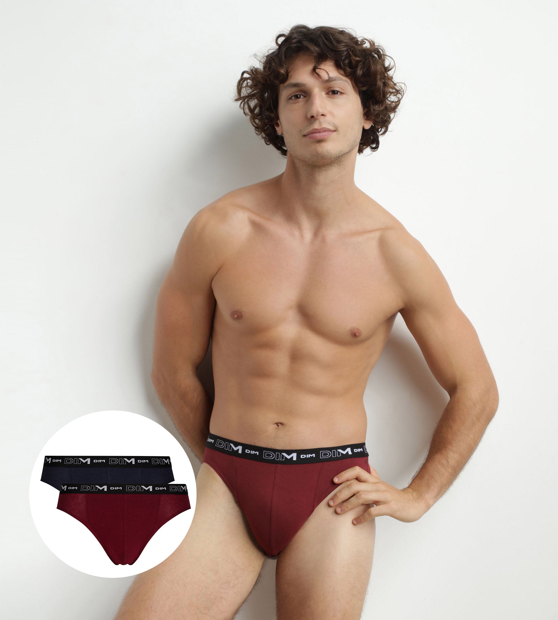 2 Pack Men's Briefs - Blue & Red with Contrast Waistband - DIM Cotton Stretch Underwear for Everyday Comfort & Style