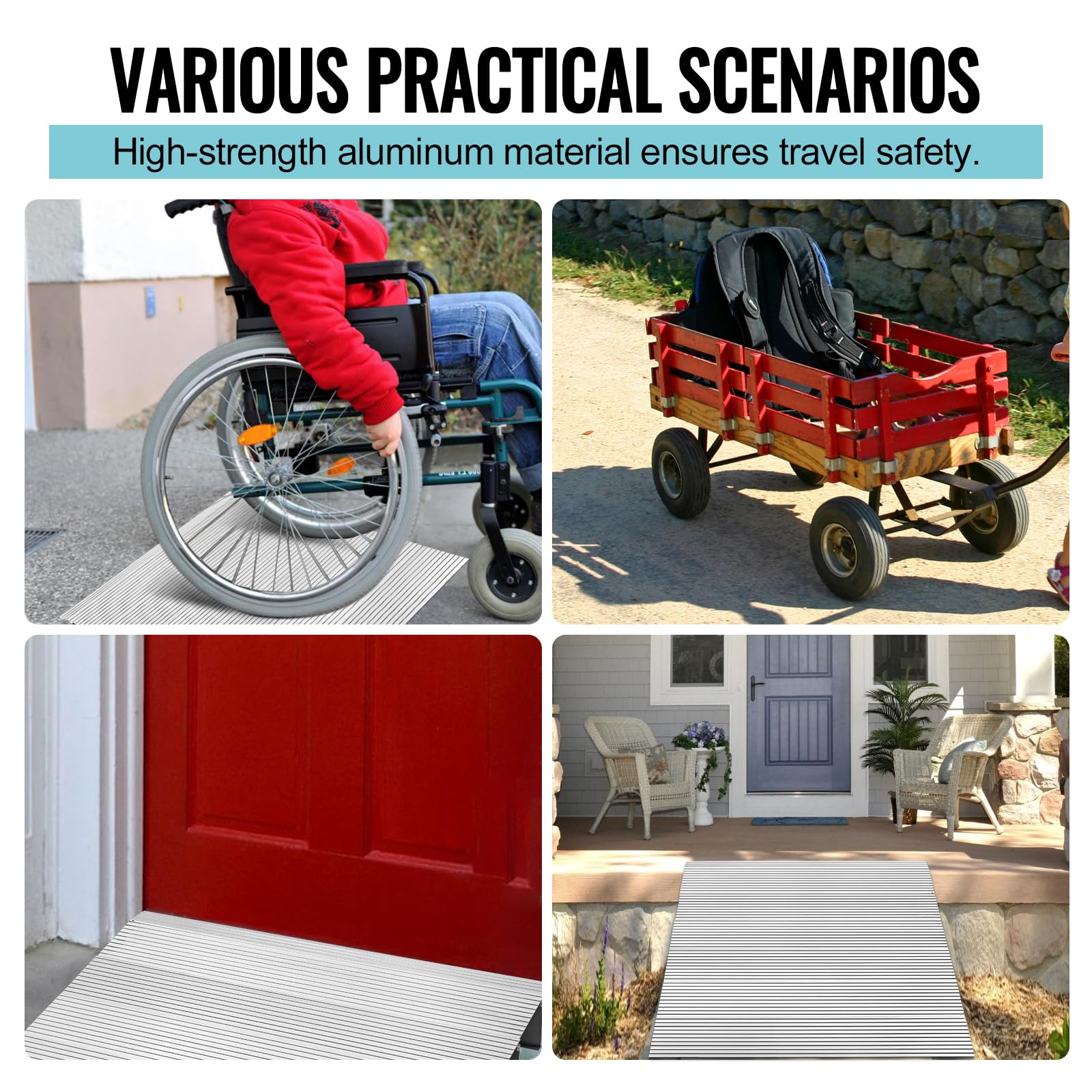 Threshold Ramp Aluminum Door Entry Ramp 800Lbs Load Capacity - Adjustable Wheelchair Ramp for Strollers, Scooters & Power Chairs - 6 Inch Heavy Duty Access Ramp for Home, Business & Outdoor Use