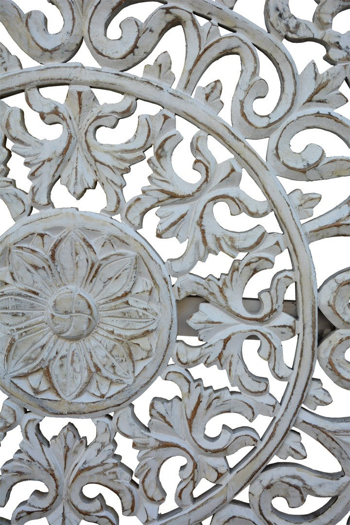Hand Carved Indian Wooden Oriental Furniture Panel - Dynasty Whitewash Design for Home Decor, Wall Art & Interior Design | Perfect for Living Room, Bedroom & Office