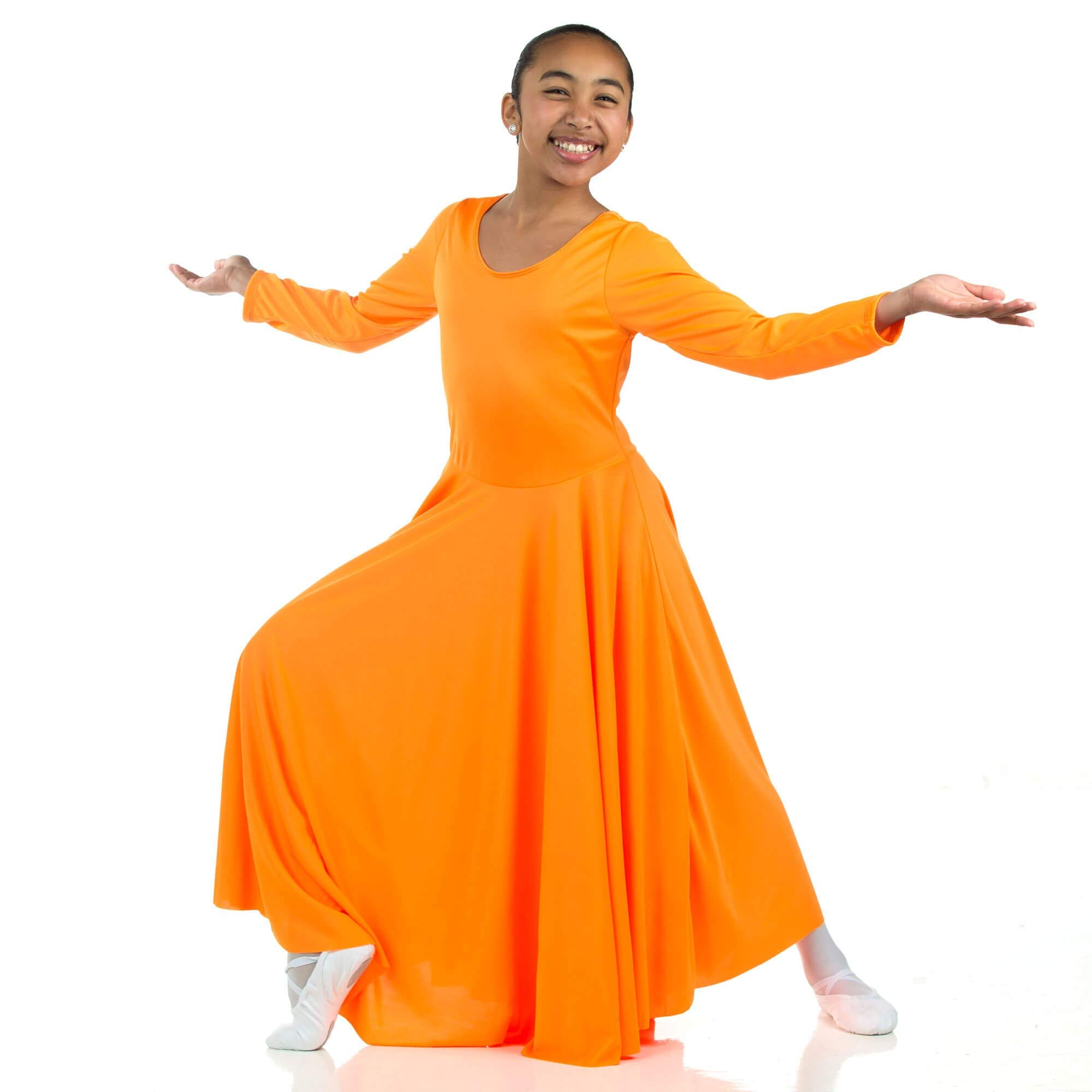Danzcue Girls Praise Loose Fit Full Length Long Sleeve Dance Dress - Ballet, Worship, Performance & Recital Costume for Kids & Toddlers
