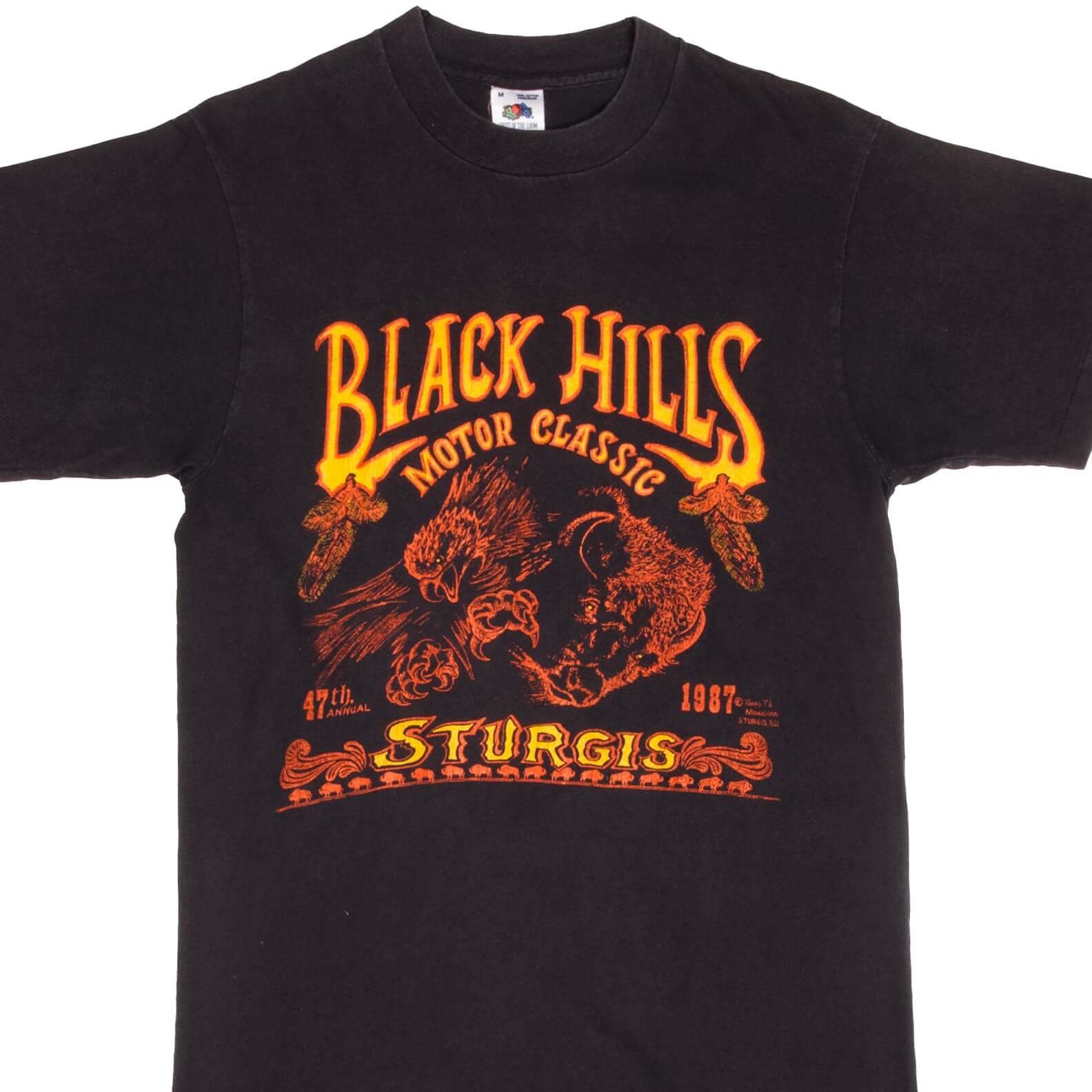 Vintage 1987 Sturgis Black Hills Rally Biker T-Shirt - Medium Size, Made in USA - Perfect for Motorcycle Rides & Classic Bike Events