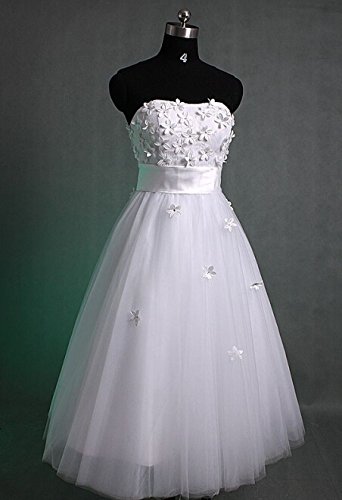 Kivary® Women's White Lace Floral Tulle Short Tea Length Wedding Dress - Beach Bridal Gown for Outdoor Ceremony & Romantic Photoshoot