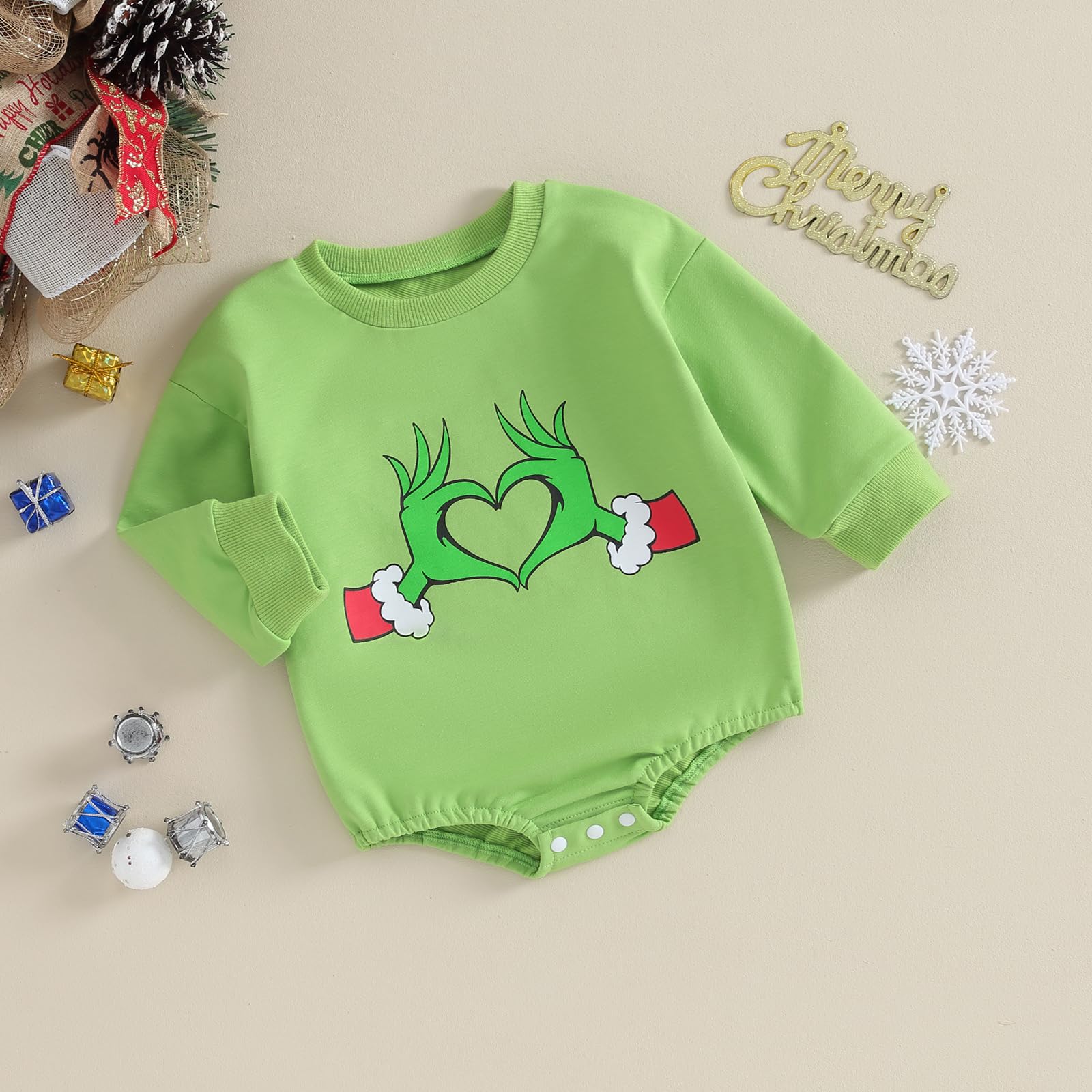 Baby Christmas Outfit - Long Sleeve Romper Bodysuit for Boys & Girls | Newborn Winter Clothes | Holiday Family Photos, Christmas Party & Gift