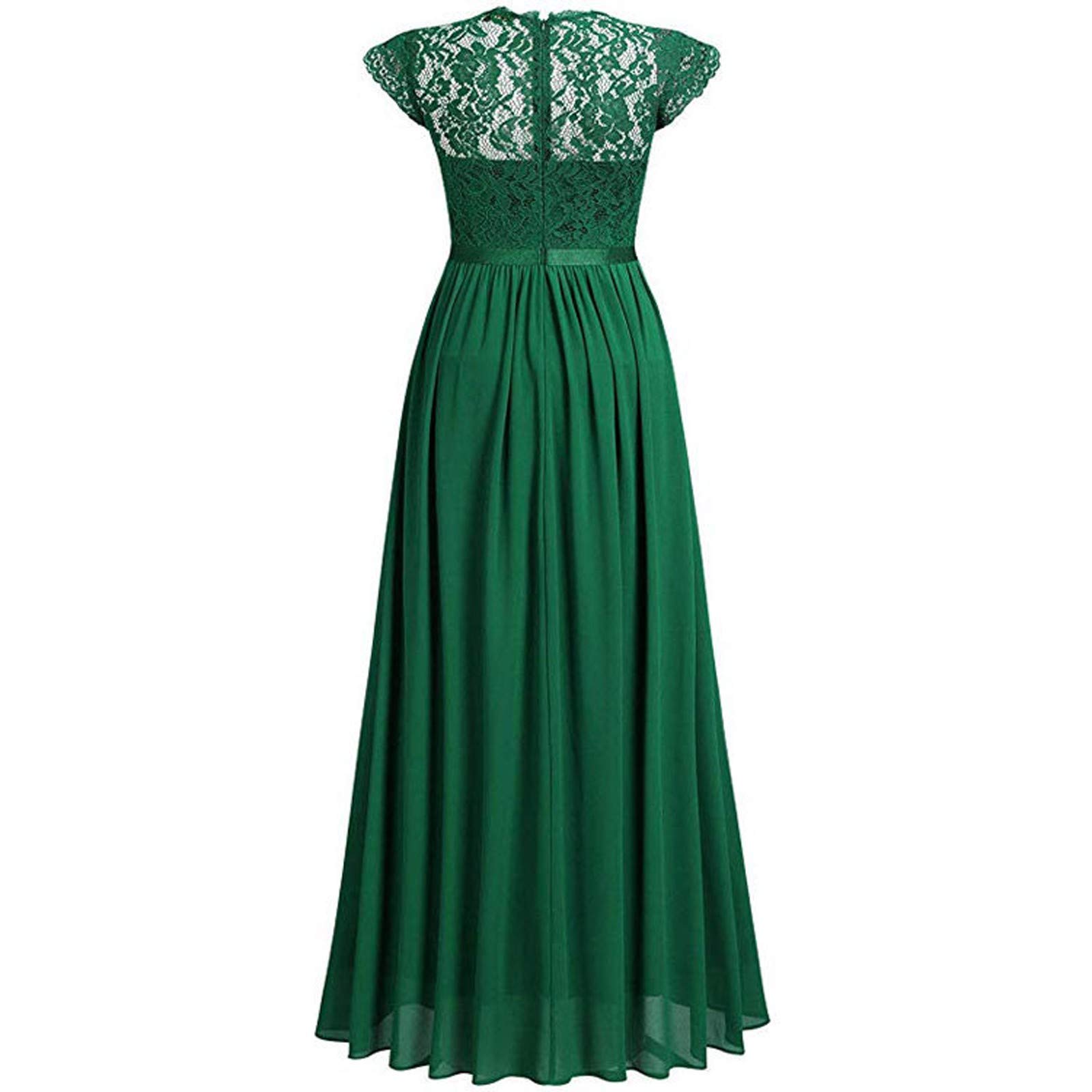 Elegant Chiffon Maxi Dress with Lace Stitching - High Waist Short Sleeve Bridesmaid & Wedding Guest Dress for Evening Events & Formal Occasions