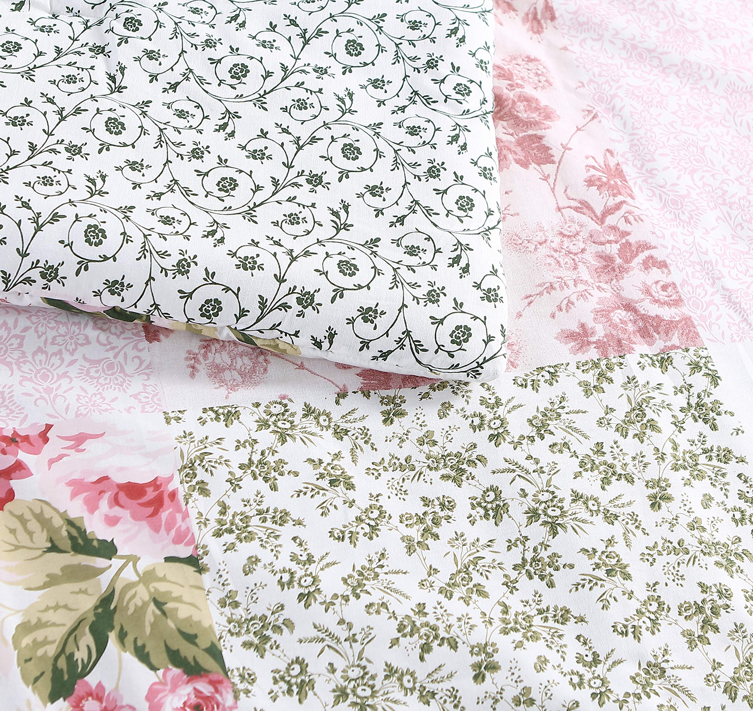 Laura Ashley Home - Reversible Twin Comforter Set with Matching Sham, Euro Sham & Throw Pillows | 100% Cotton Bedding | Ailyn Pink | Perfect for Kids' Rooms, Guest Bedrooms & Dorm Decor
