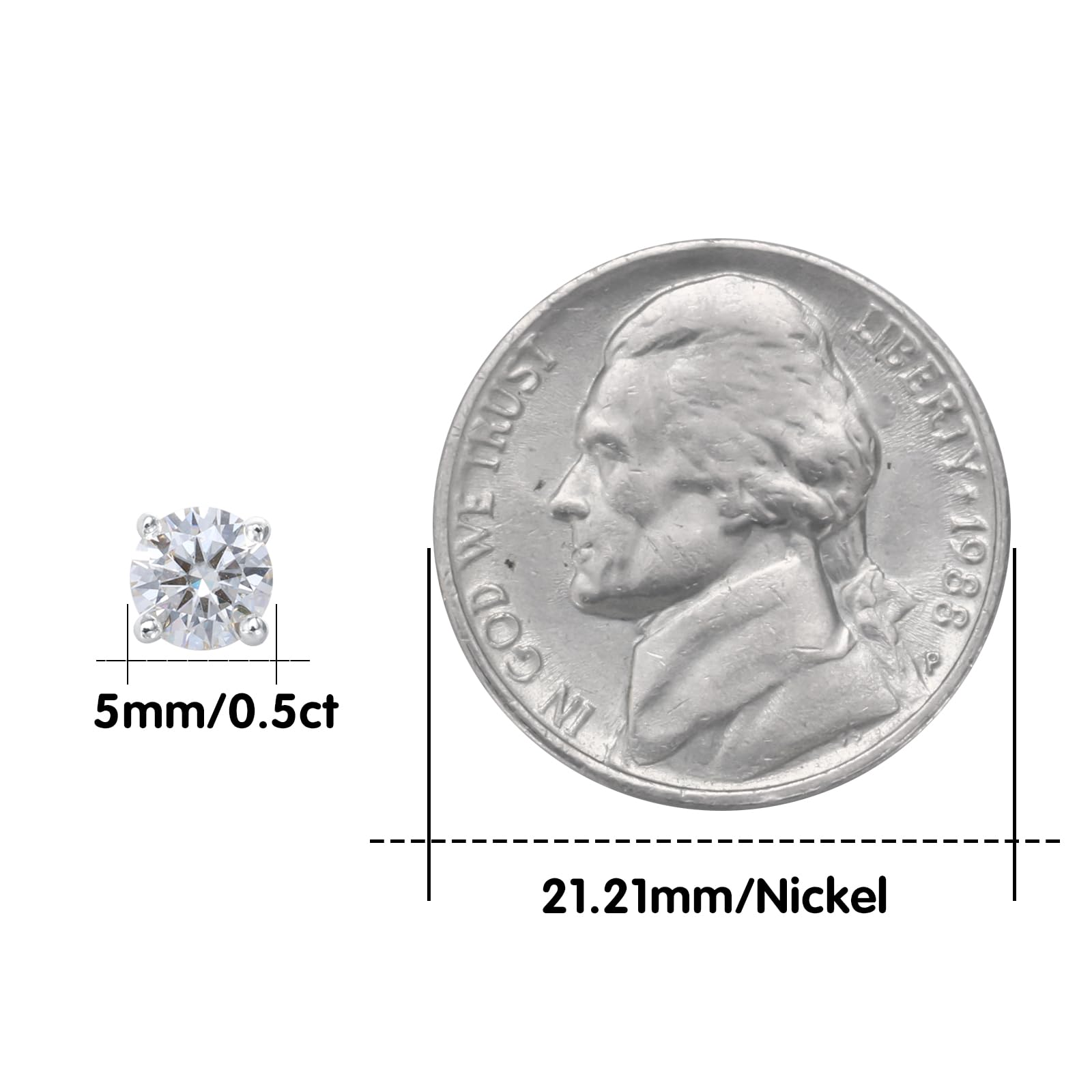 BREN Moissanite Stud Earrings for Men & Women - S925 Sterling Silver & 18k White Gold, D Color Brilliant Round Cut Imitation Diamond Earrings - Perfect for Weddings, Anniversaries & Special Occasions