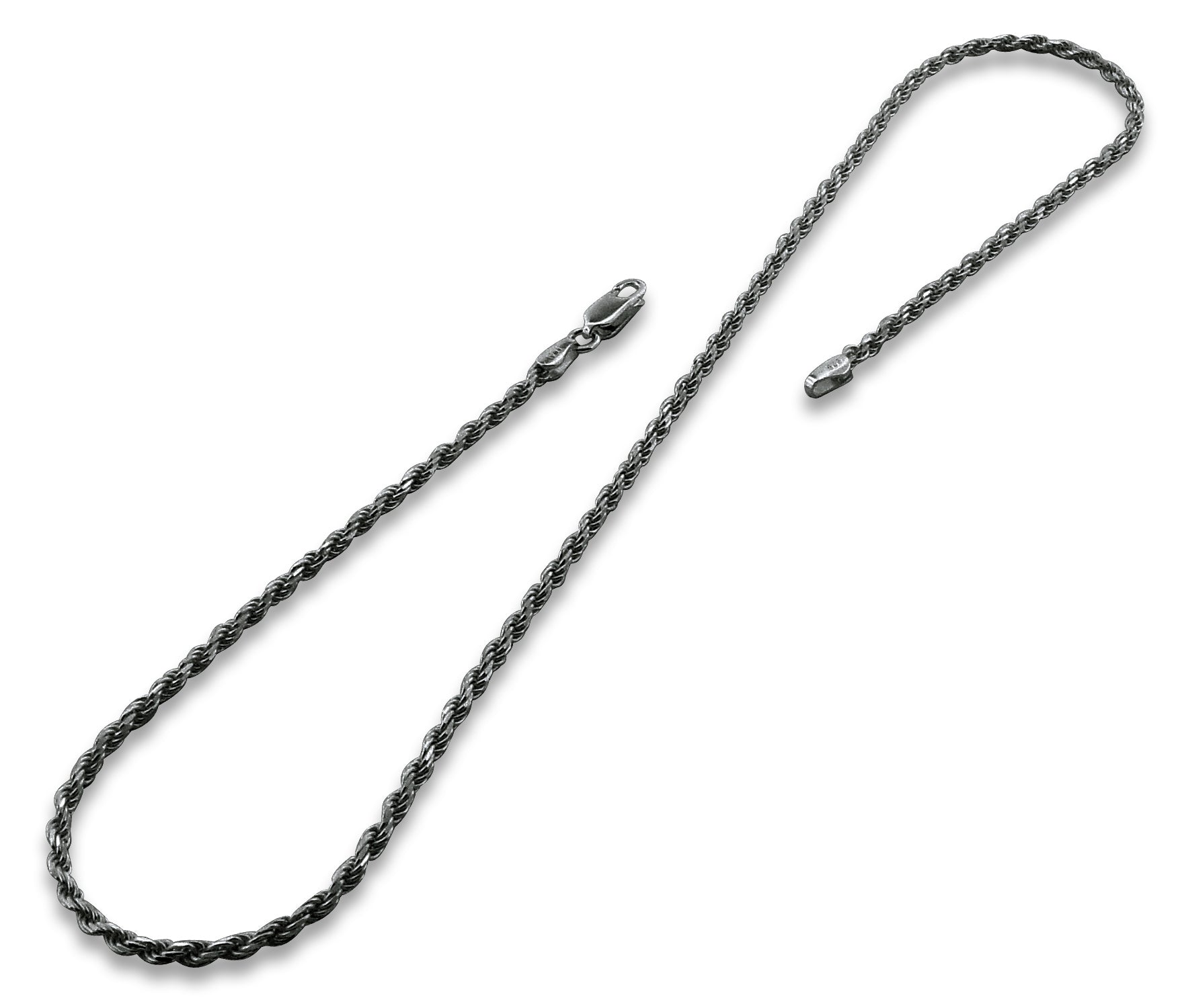 Black Rhodium Plated Sterling Silver Rope Chain Necklace - 2.3mm Width for Men & Women | Perfect for Layering, Everyday Wear & Special Occasions