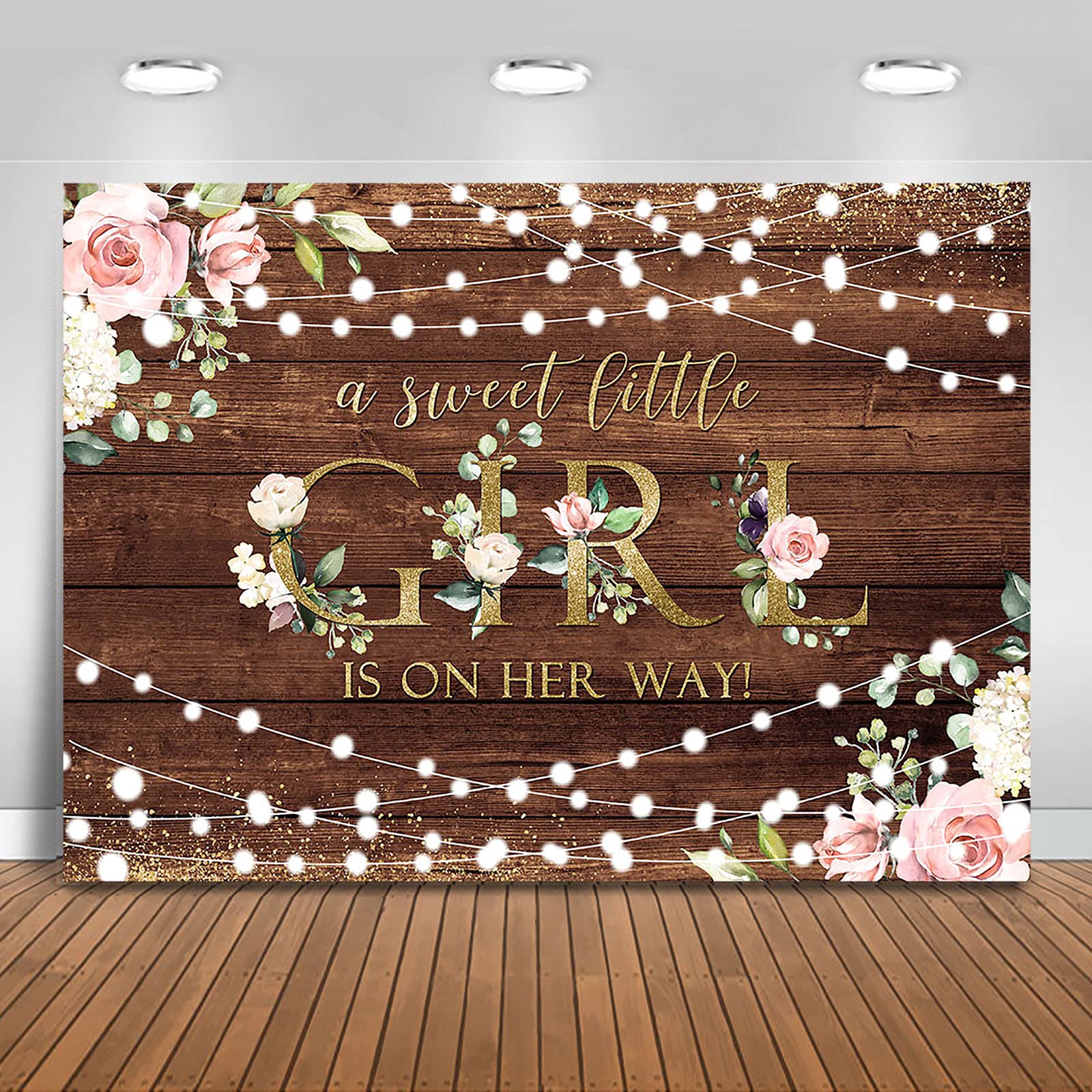 Rustic Wooden Baby Shower Backdrop - Floral 'A Sweet Little Girl is On The Way' Banner for Girl's Party Decor (5x3ft) | Photo Booth Props, Nursery Decor & Gender Reveal Party Supplies