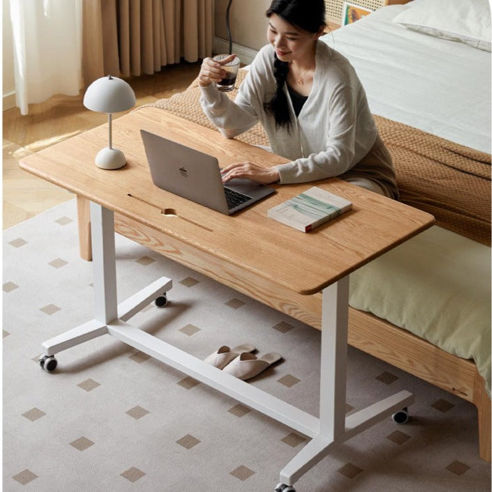 Solid Oak Wood Standing Desk for Home Office - Adjustable Height Mobile Workstation for Ergonomics & Productivity - Perfect for Remote Work, Study, and Small Spaces