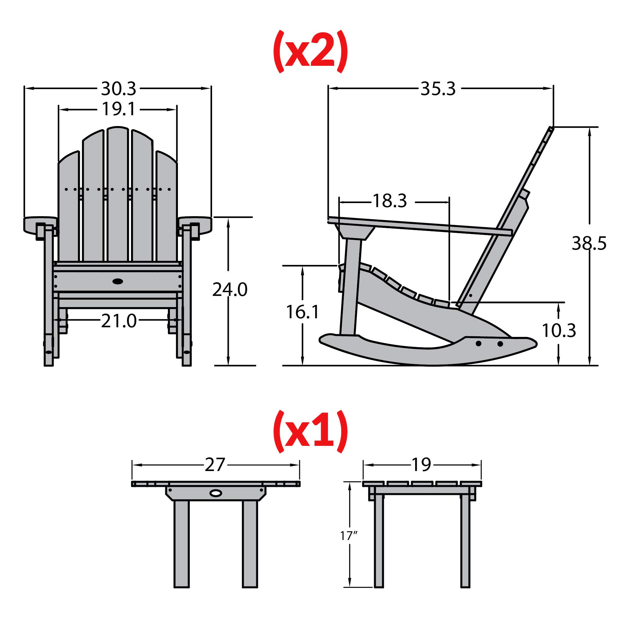 Highwood Classic Westport 2-Piece Adirondack Rocking Chair Set with Side Table - Durable Black Outdoor Furniture for Patio, Garden & Backyard Relaxation