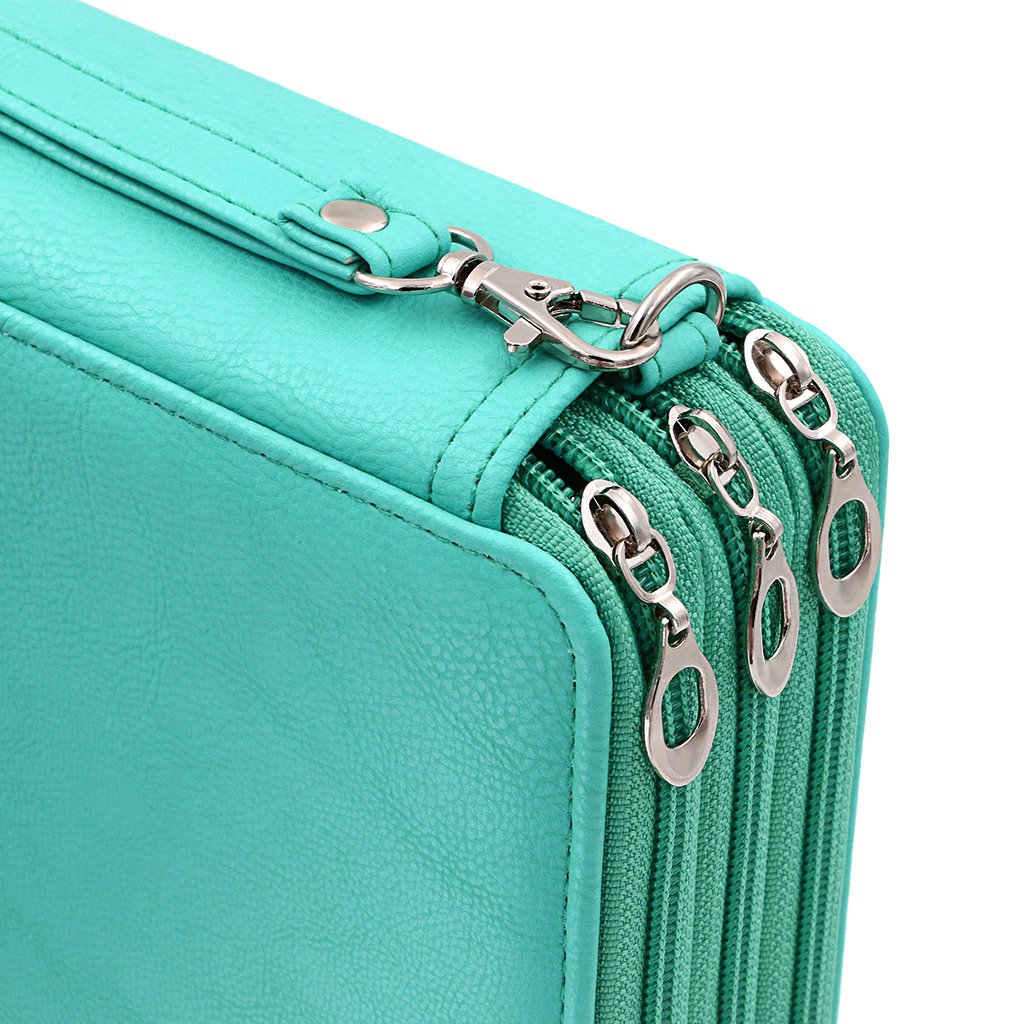 BTSKY Deluxe PU Leather Pencil Case for Colored Pencils - 120 Slot Large Capacity Artist Pencil Holder with Handle Strap, Portable Art Supply Organizer for School, Office & Travel (Green)