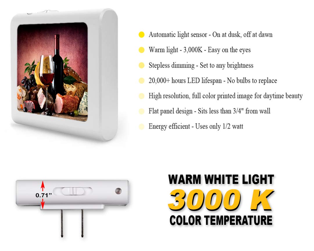 Dimmable LED Night Light with Auto On/Off Sensor, Adjustable Brightness & Warm White Light - Perfect for Bathroom, Hallway, Nursery & Bedroom - Creates Cozy Ambience for Relaxation & Nighttime Safety