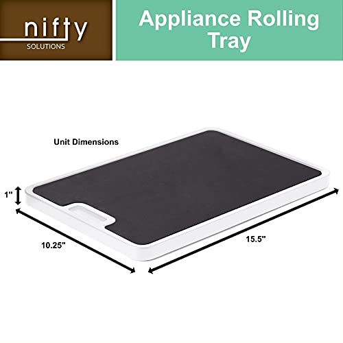 Nifty Medium Appliance Rolling Tray - White | Kitchen Counter Organizer with Non-Slip Pad & Integrated Wheels | Perfect for Coffee Maker, Stand Mixer, Blender, Toaster | Ideal for Small Kitchens & Home Baking Stations