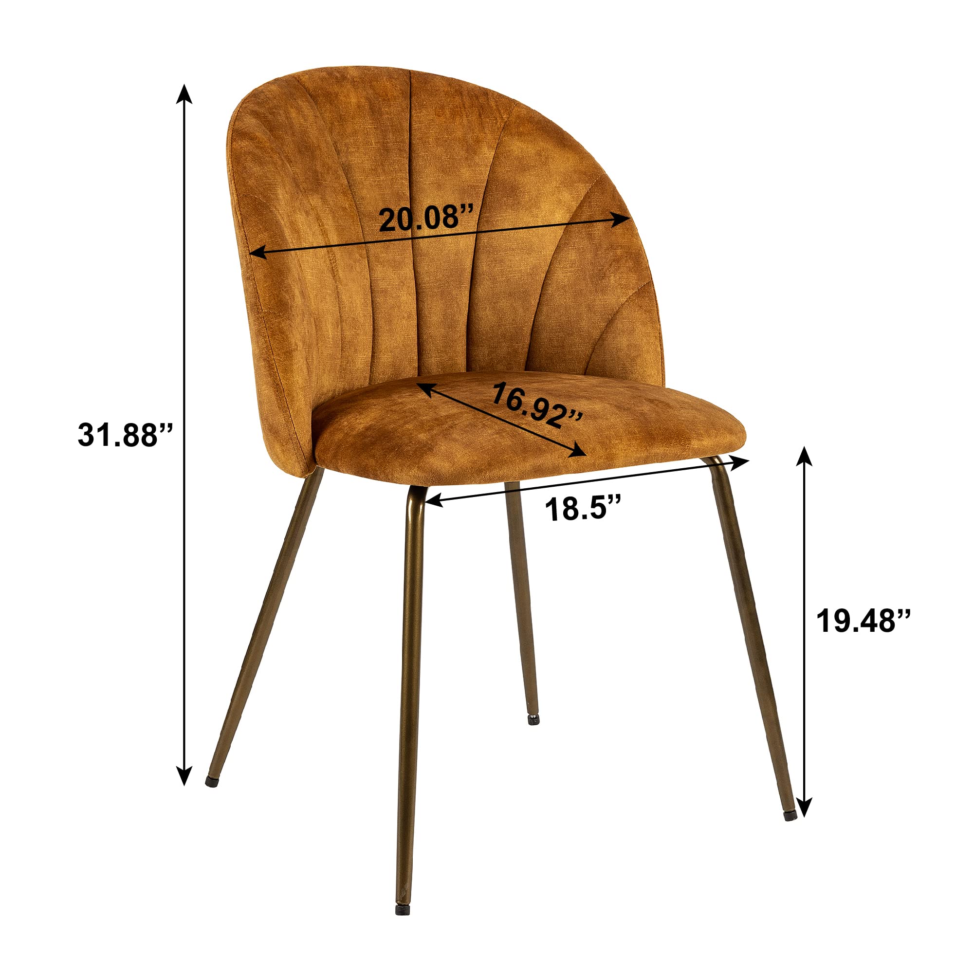 Velvet Brown Dining Chairs with Brass Legs - Mid Century Modern Upholstered Accent Chairs Set of 4 for Kitchen, Living Room & Dining Room - Perfect for Entertaining & Home Decor